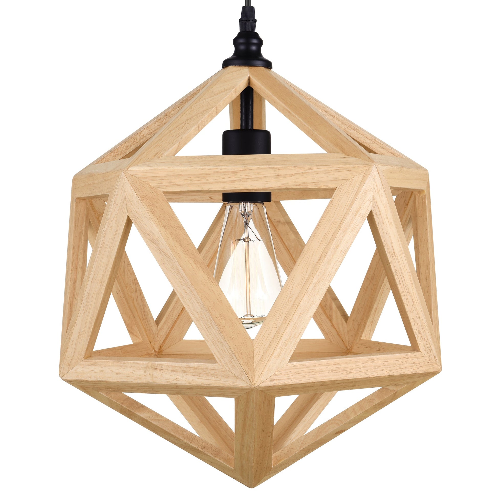 Lante 1 Light 13in Black & Wood Pendant - CWI Lighting