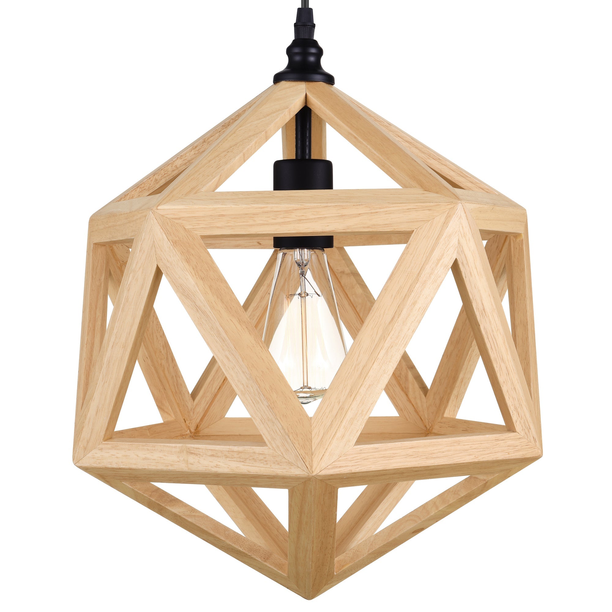 Lante 1 Light 13in Black & Wood Pendant - CWI Lighting
