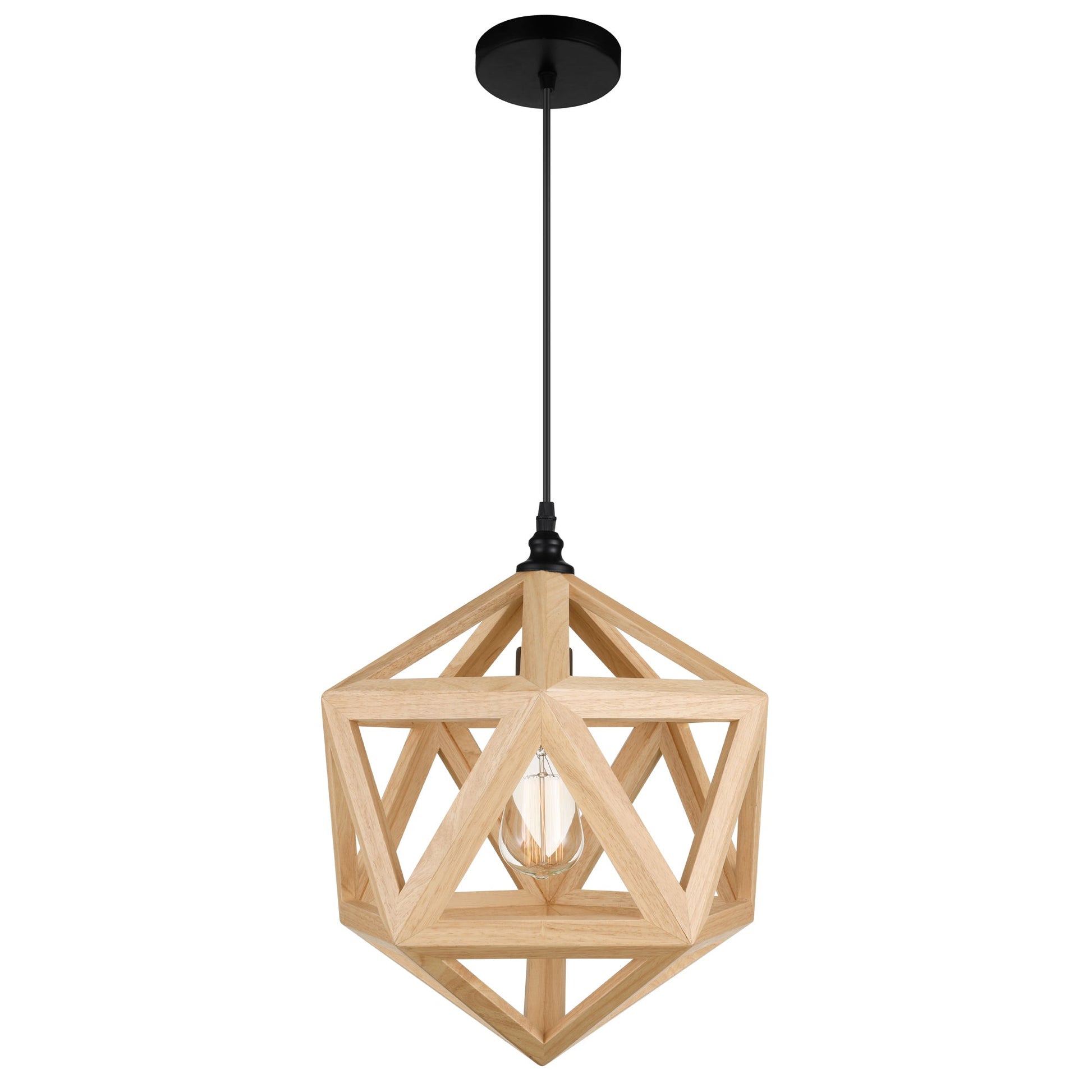 Lante 1 Light 13in Black & Wood Pendant - CWI Lighting