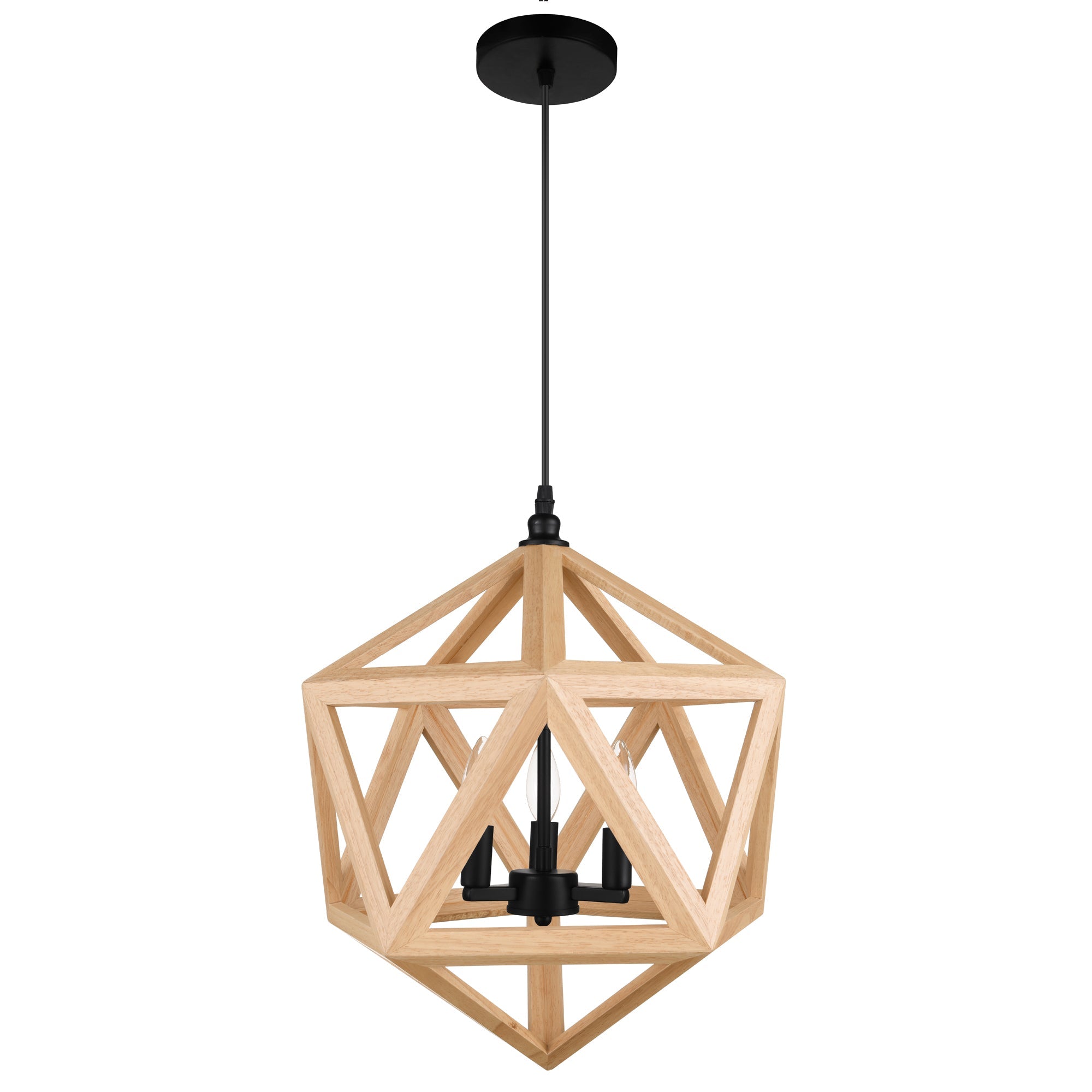 Lante 3 Light 17in Black & Wood Pendant - CWI Lighting