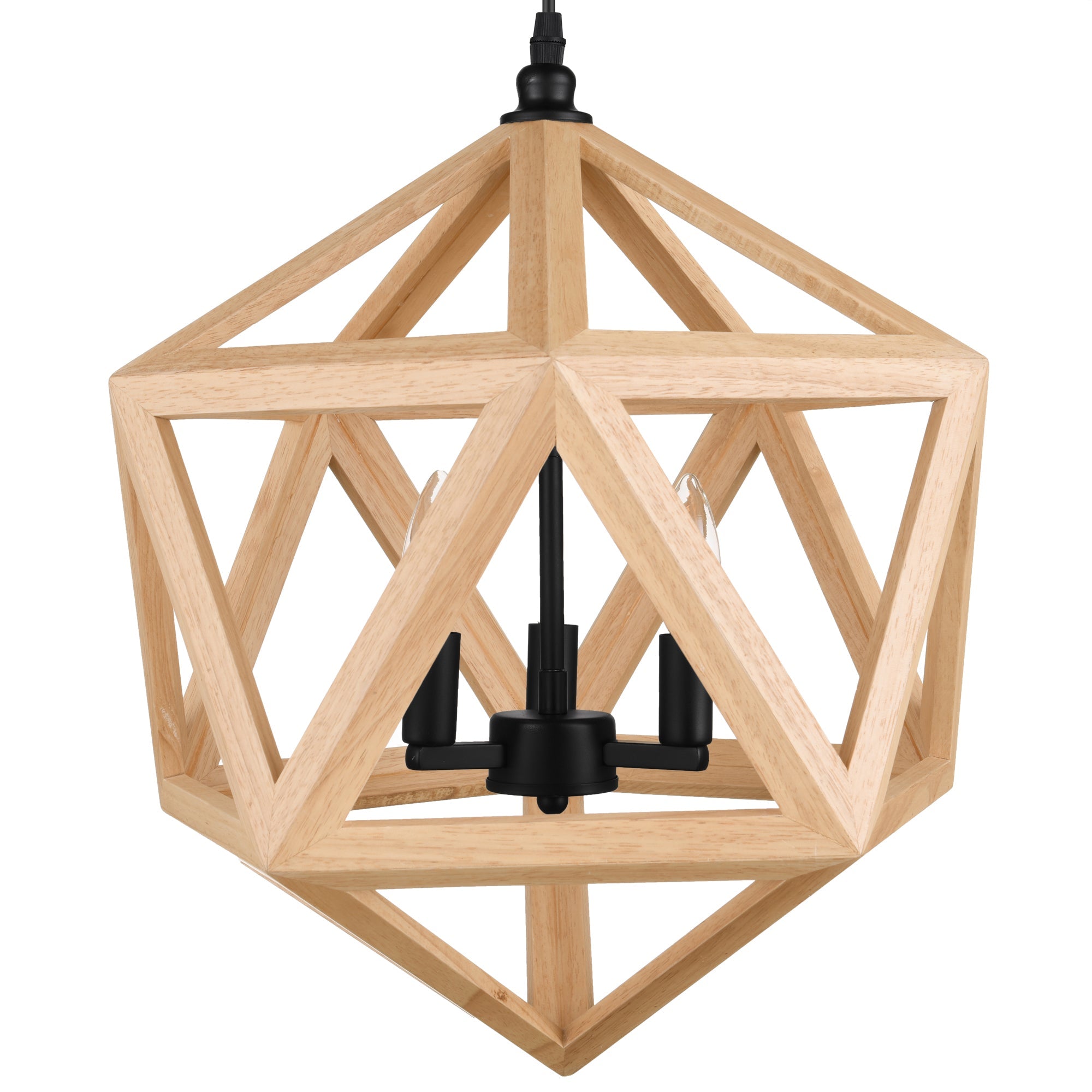 Lante 3 Light 17in Black & Wood Pendant - CWI Lighting