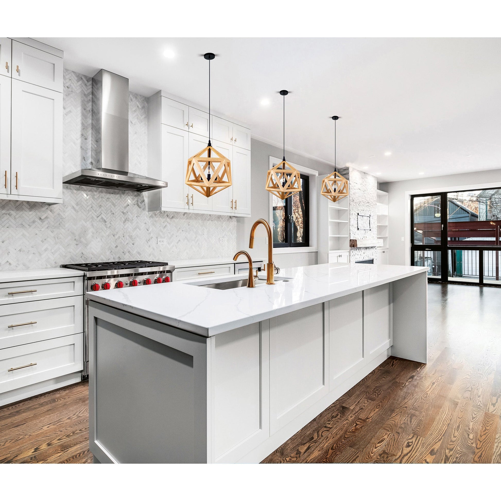 Lante 3 Light 17in Black & Wood Pendant - CWI Lighting