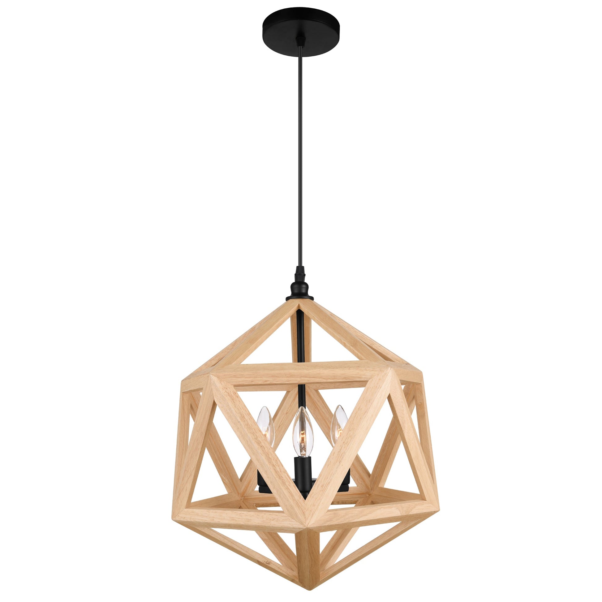 Lante 3 Light 17in Black & Wood Pendant - CWI Lighting