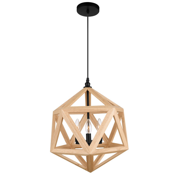Lante 3 Light 17in Black & Wood Pendant - CWI Lighting