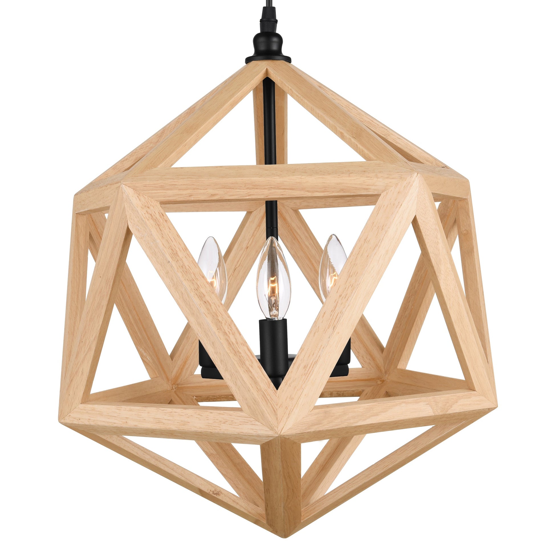 Lante 3 Light 17in Black & Wood Pendant - CWI Lighting