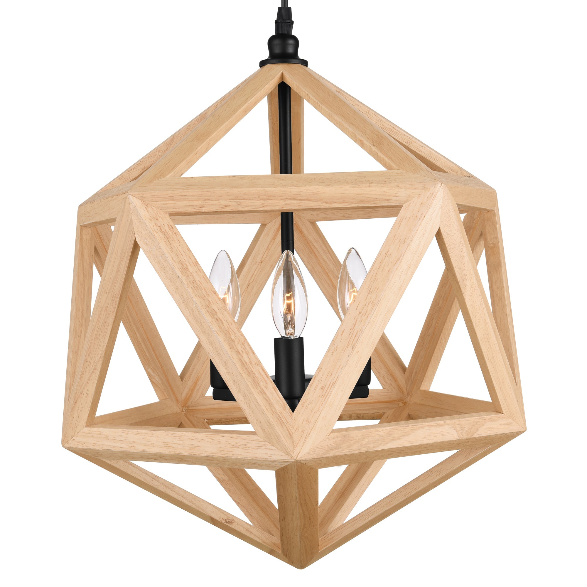 Lante 3 Light 17in Black & Wood Pendant - CWI Lighting
