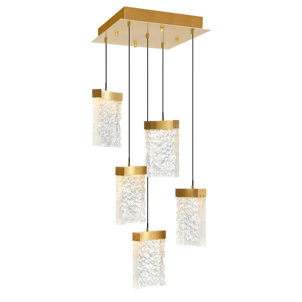Lava Integrated LED 12in Brass Mini Pendant with Handcrafted Glass - CWI Lighting