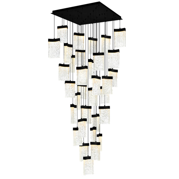 Lava Integrated LED 36in Black Chandelier with Handcrafted Glass - CWI Lighting