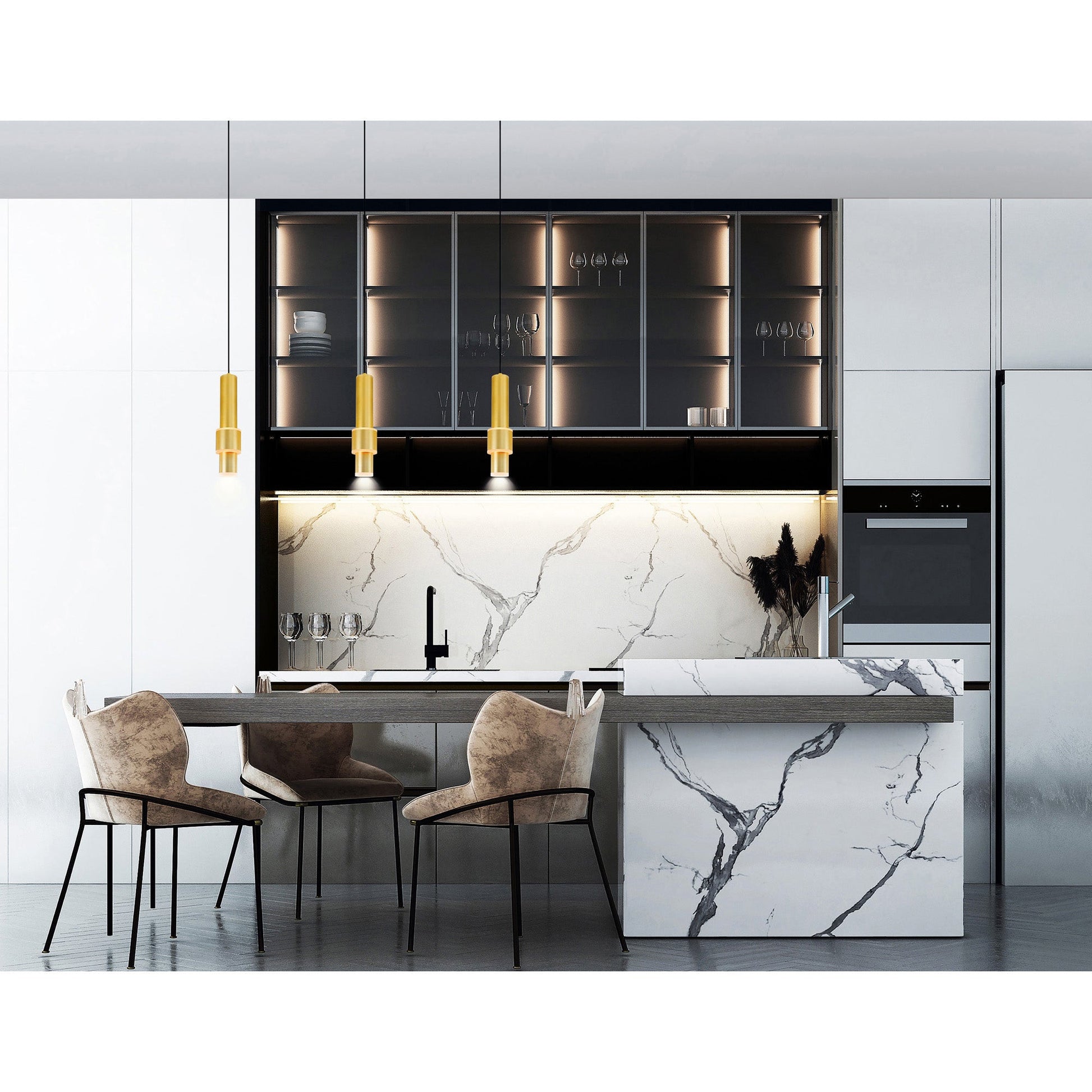 Lena Integrated LED 5in Satin Gold Mini Pendant - CWI Lighting