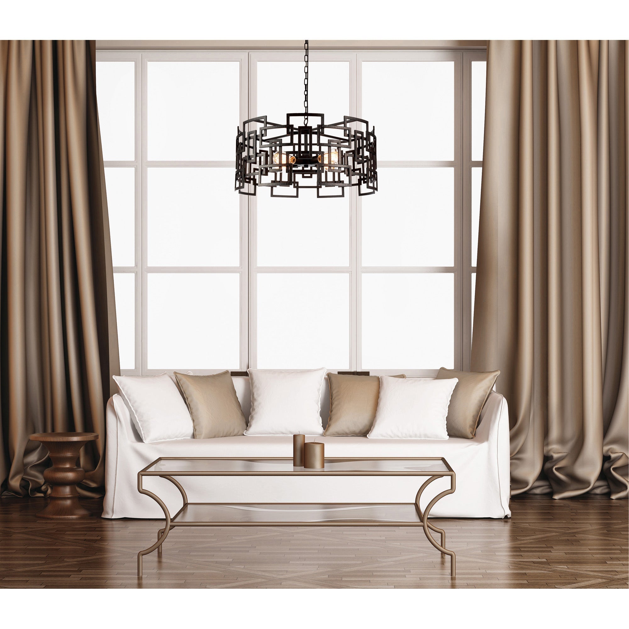 Litani 4 Light Down Chandelier With Brown Finish - CWI Lighting
