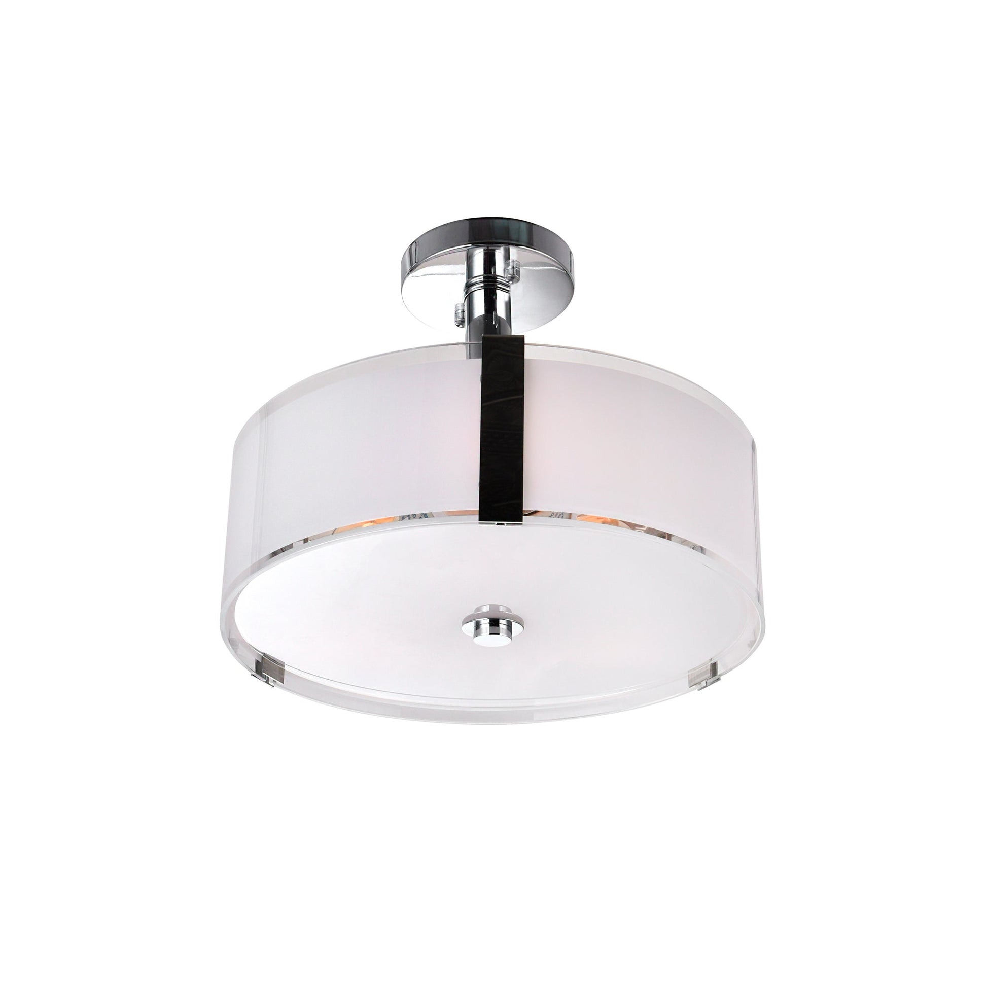 Lucie 3 Light 14in Chrome Round Drum Shade Flush Mount - CWI Lighting