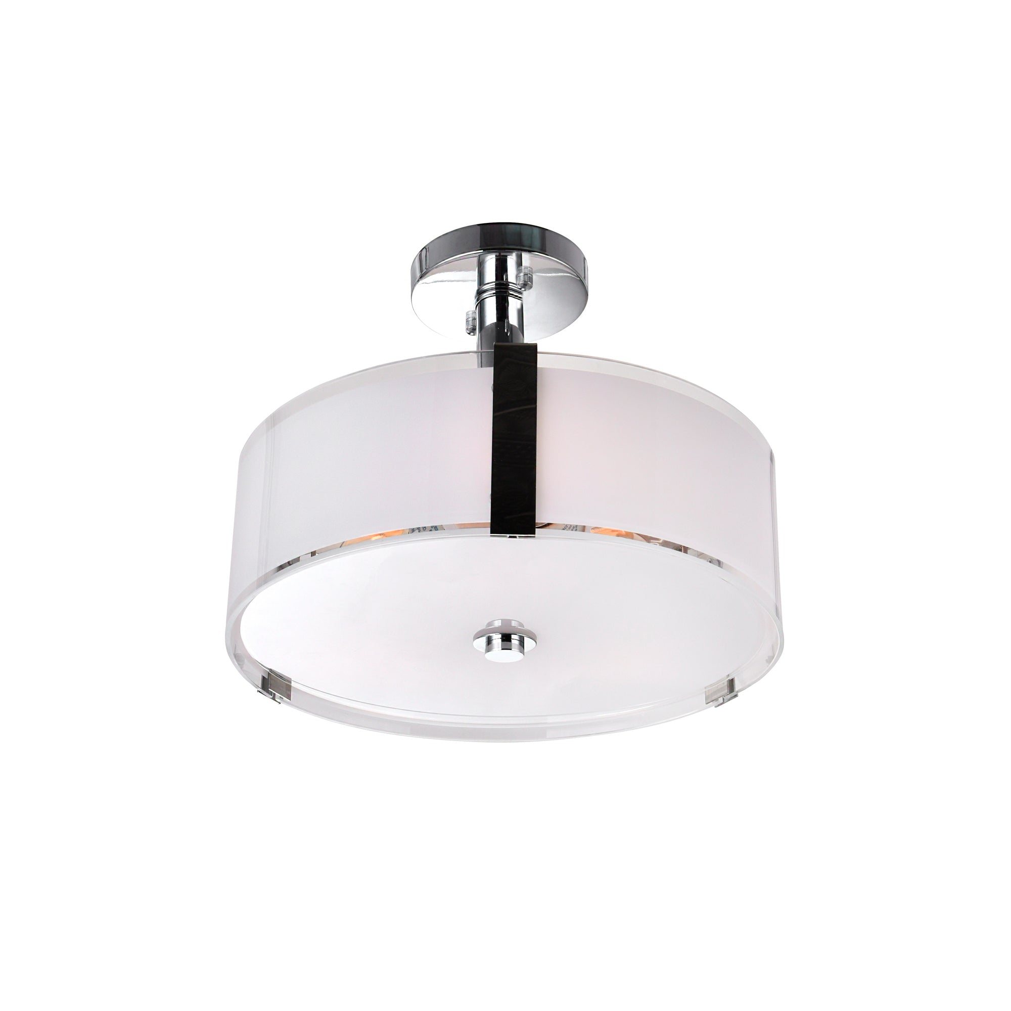 Lucie 3 Light 14in Chrome Round Drum Shade Flush Mount - CWI Lighting
