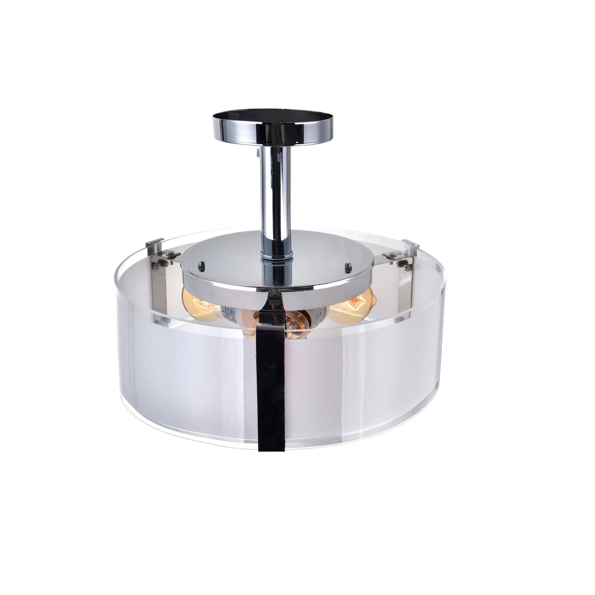 Lucie 3 Light 14in Chrome Round Drum Shade Flush Mount - CWI Lighting