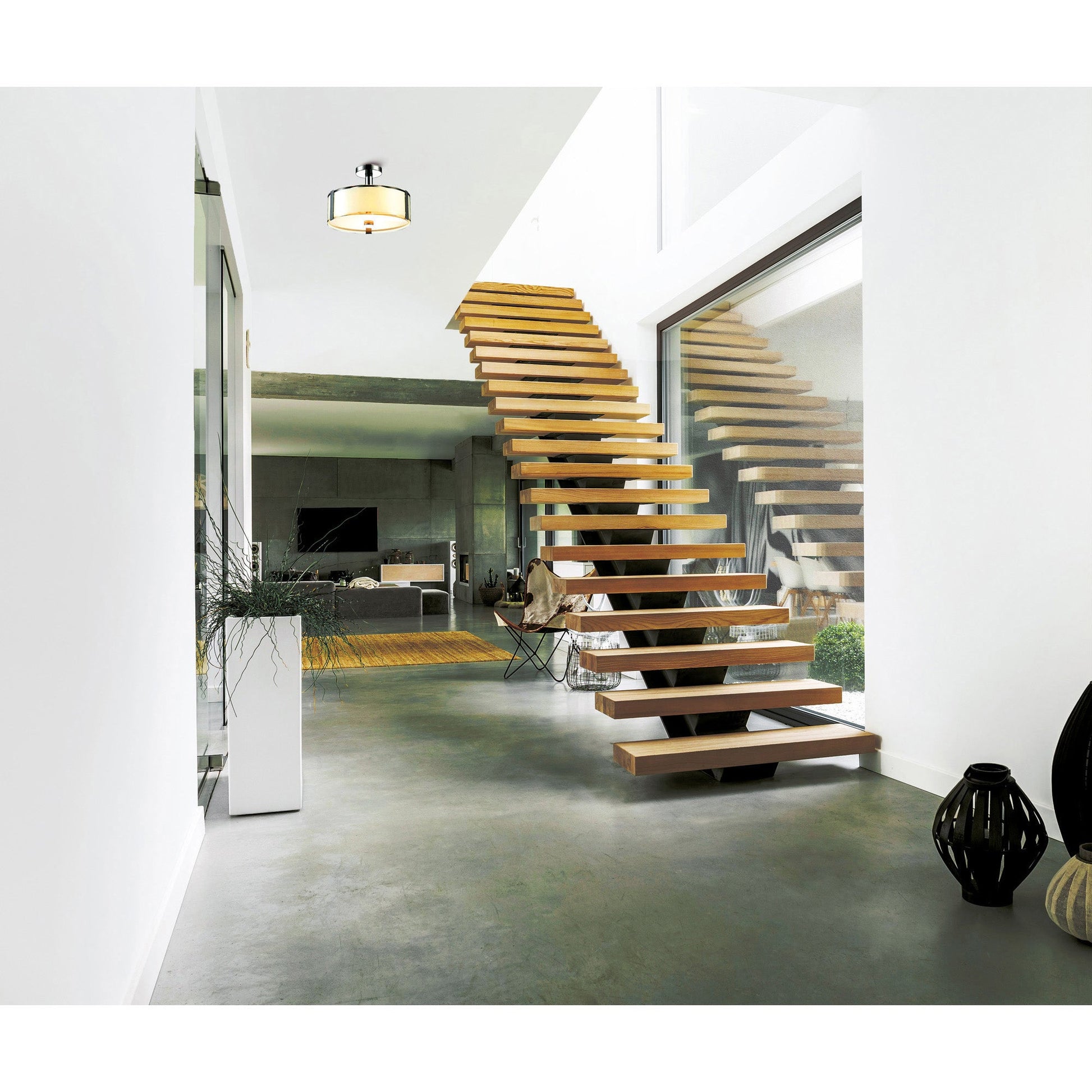 Lucie 4 Light 17in Chrome Round Drum Shade Flush Mount - CWI Lighting