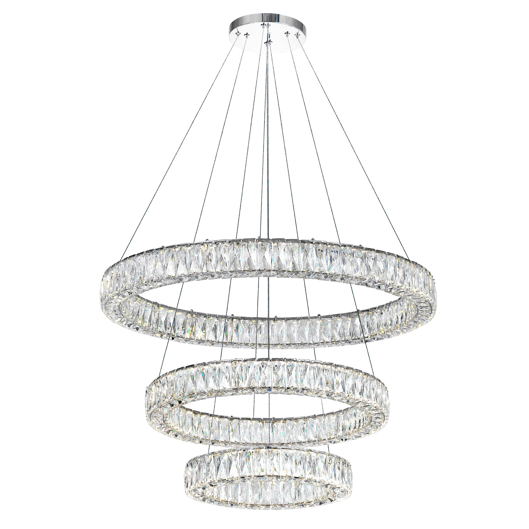 Madeline Integrated LED 3 Ring 32in Chrome Chandelier - CWI Lighting