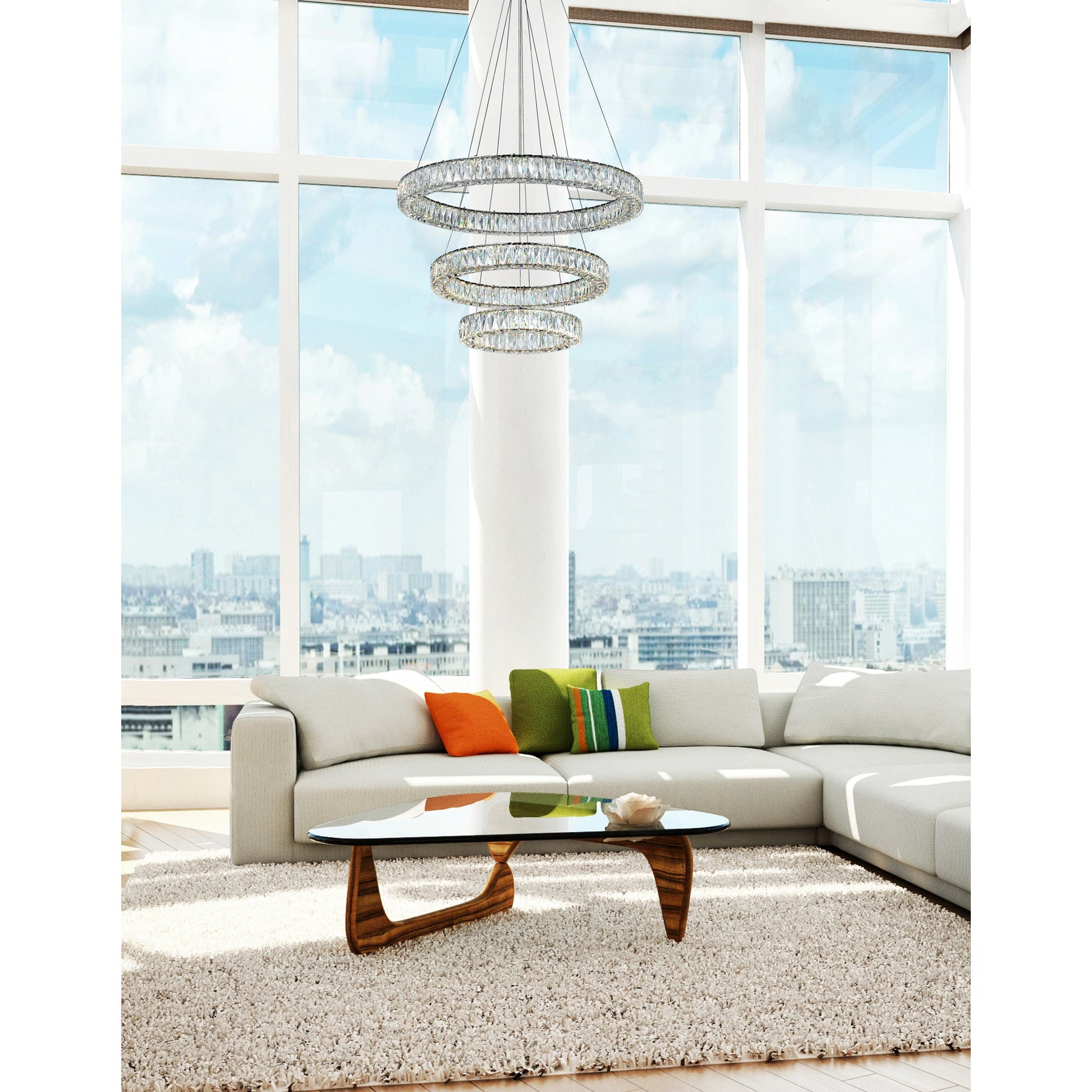 Madeline Integrated LED 3 Ring 32in Chrome Chandelier - CWI Lighting