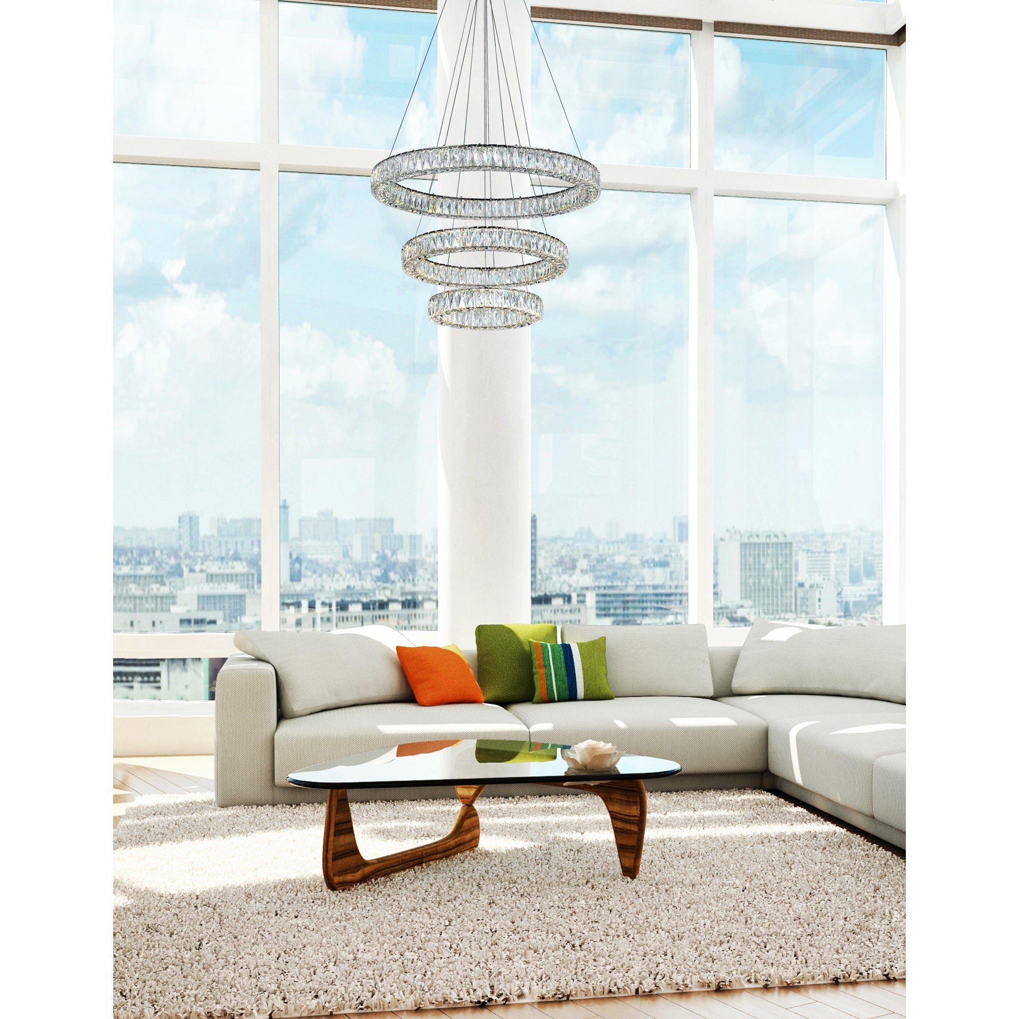 Madeline Integrated LED 3 Ring 32in Chrome Chandelier - CWI Lighting