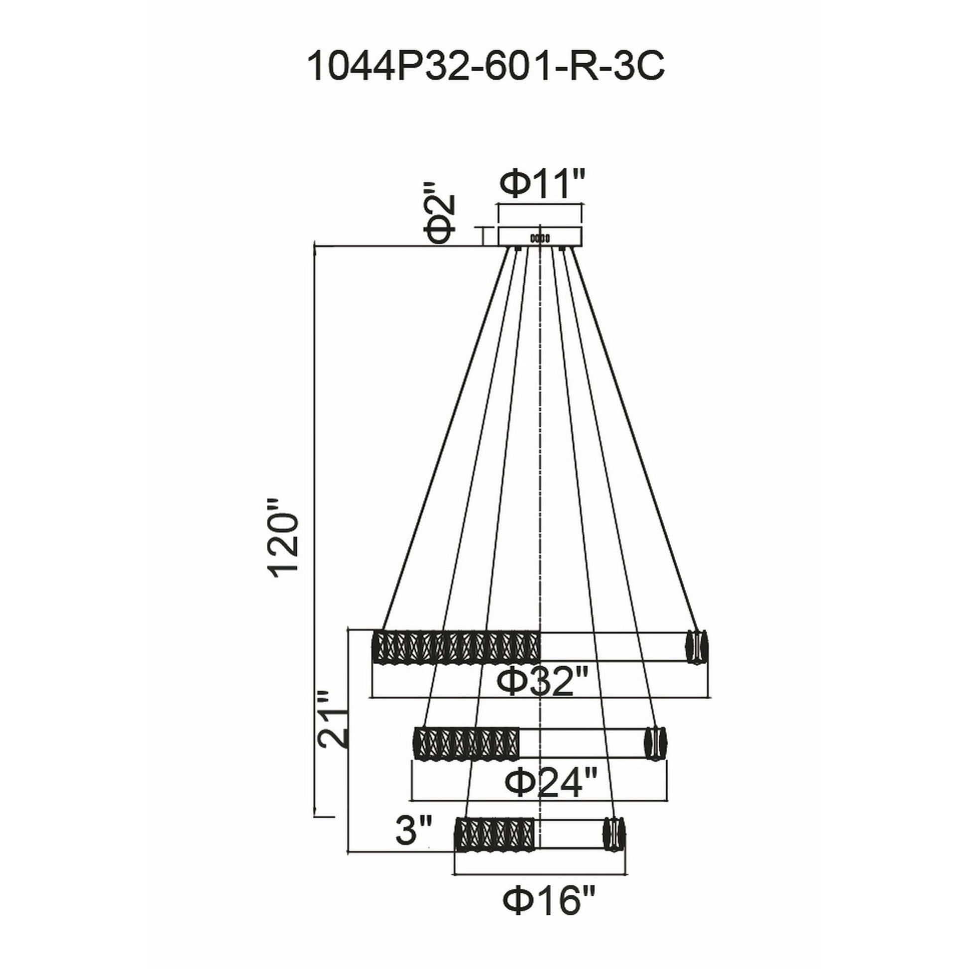 Madeline Integrated LED 3 Ring 32in Chrome Chandelier - CWI Lighting