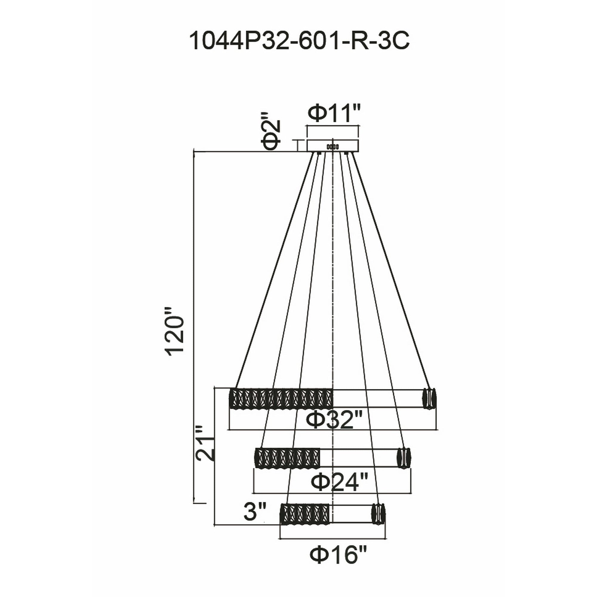 Madeline Integrated LED 3 Ring 32in Chrome Chandelier - CWI Lighting