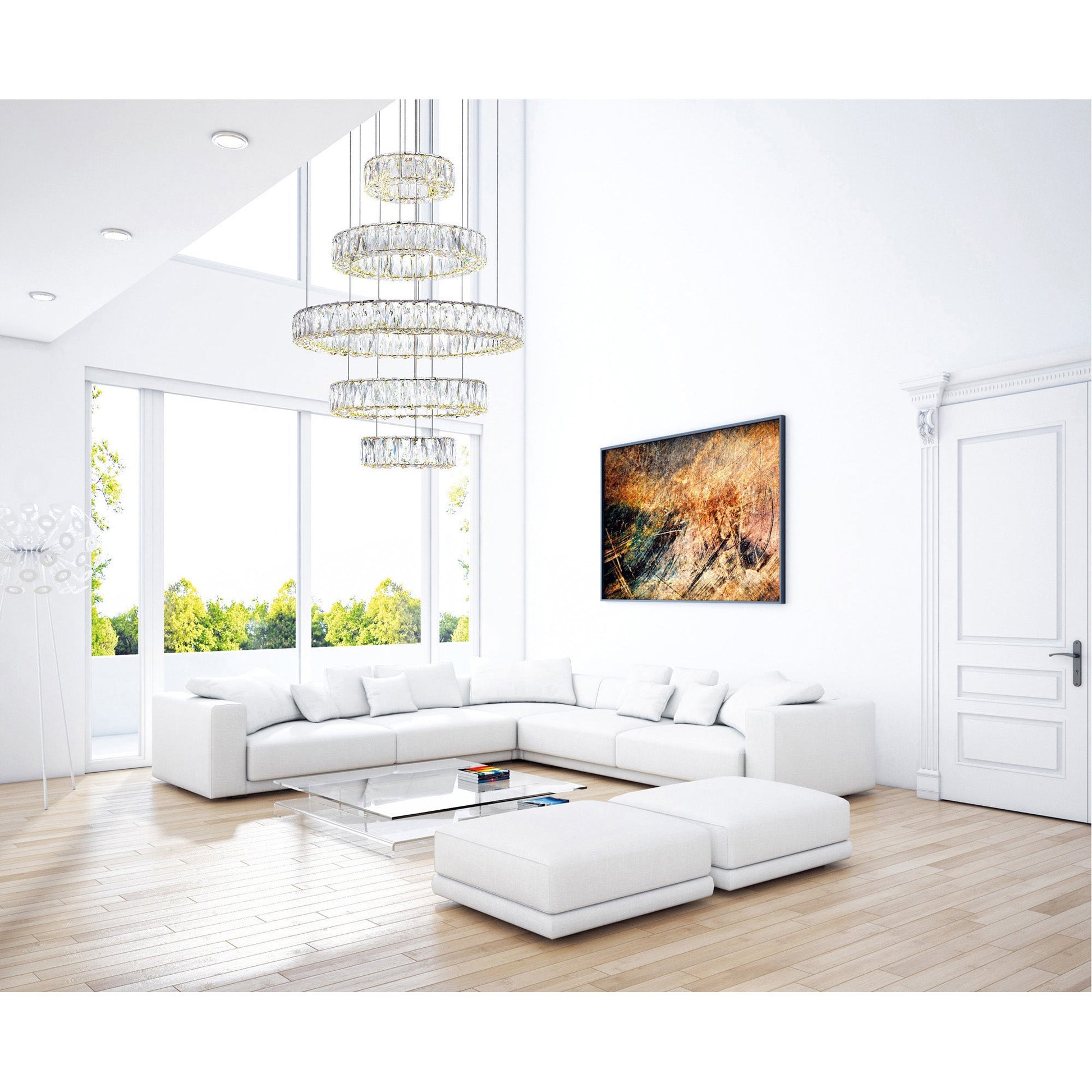 Madeline Integrated LED 5 Ring Chrome Chandelier - CWI Lighting