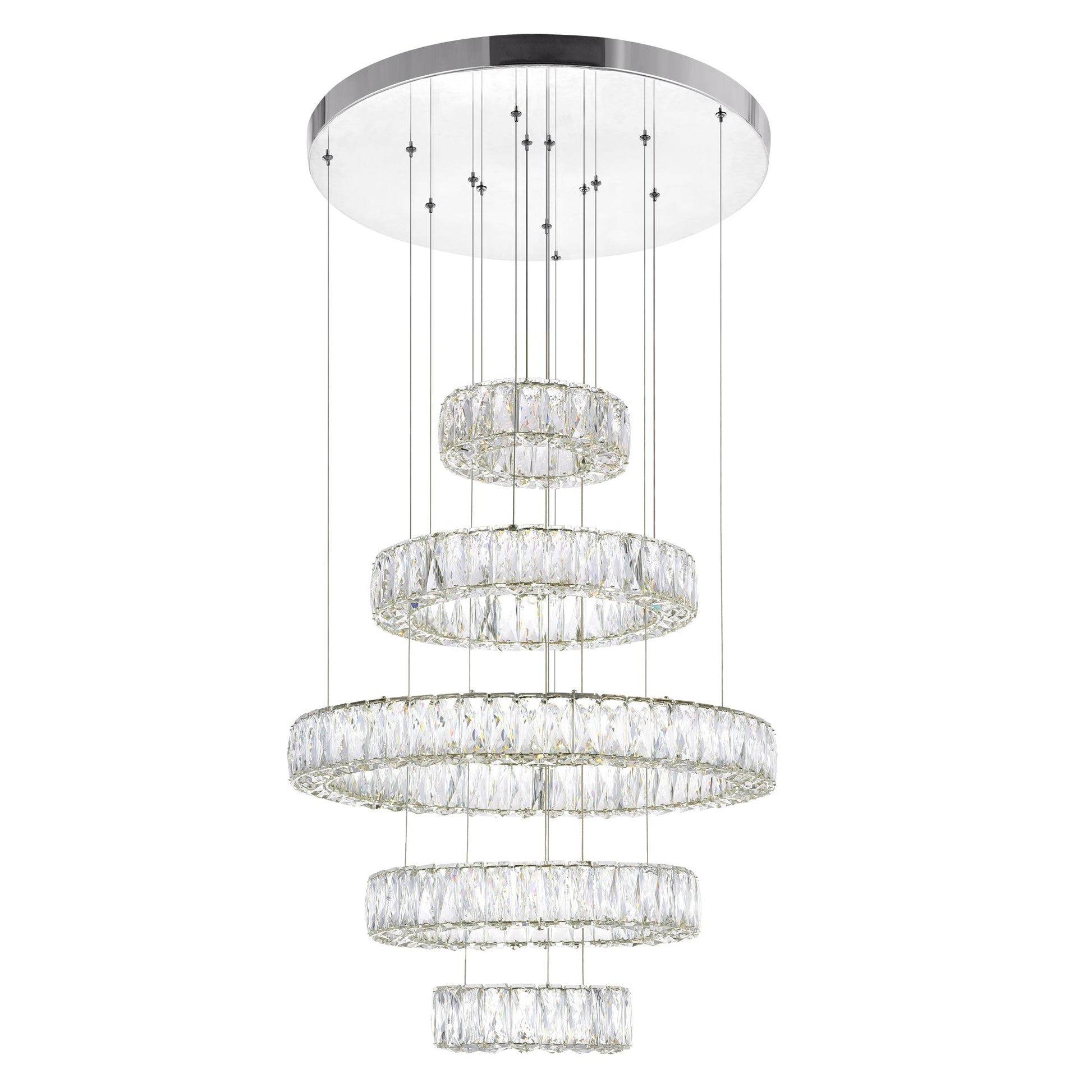 Madeline Integrated LED 5 Ring Chrome Chandelier - CWI Lighting