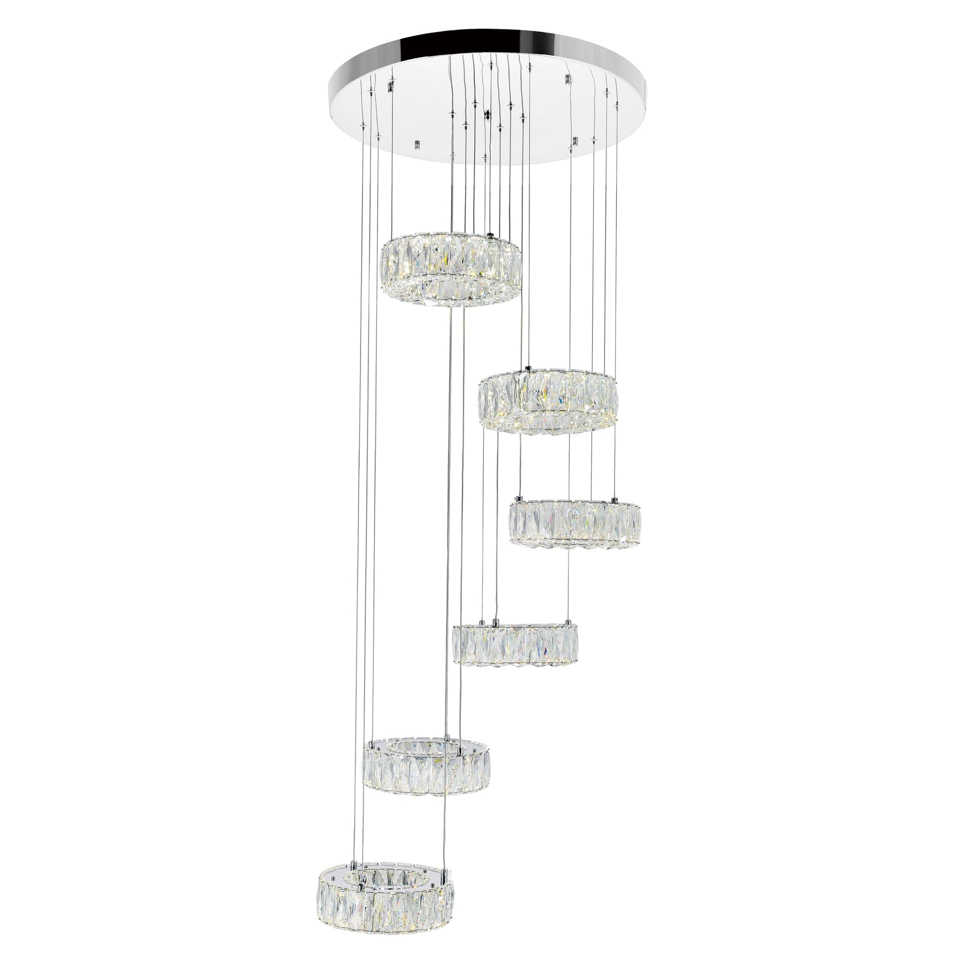 Madeline Integrated LED 6 Ring Chrome Chandelier - CWI Lighting