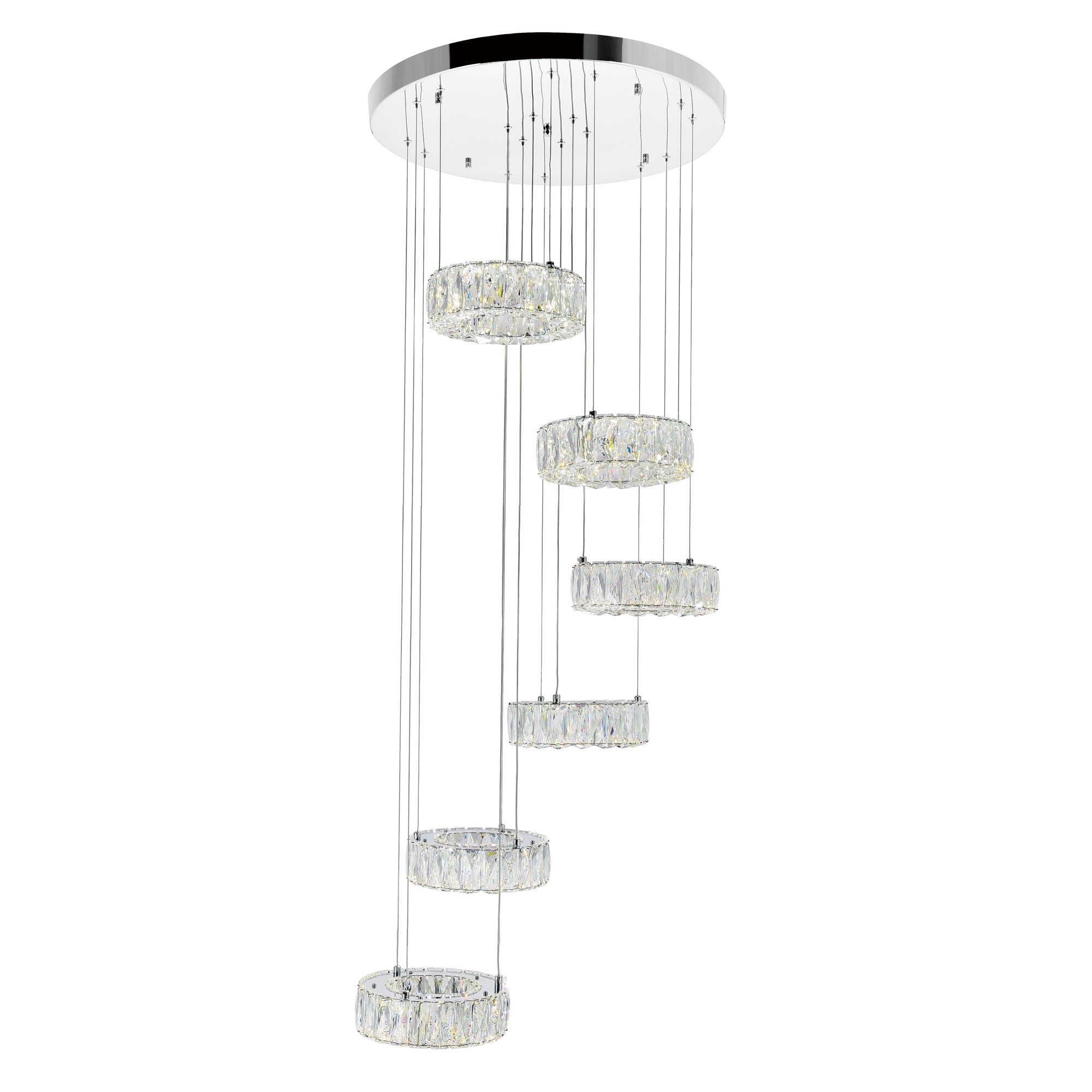 Madeline Integrated LED 6 Ring Chrome Chandelier - CWI Lighting