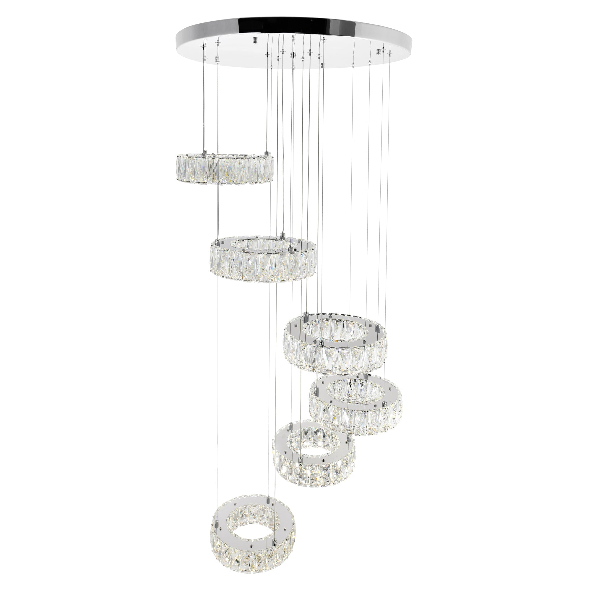 Madeline Integrated LED 6 Ring Chrome Chandelier - CWI Lighting