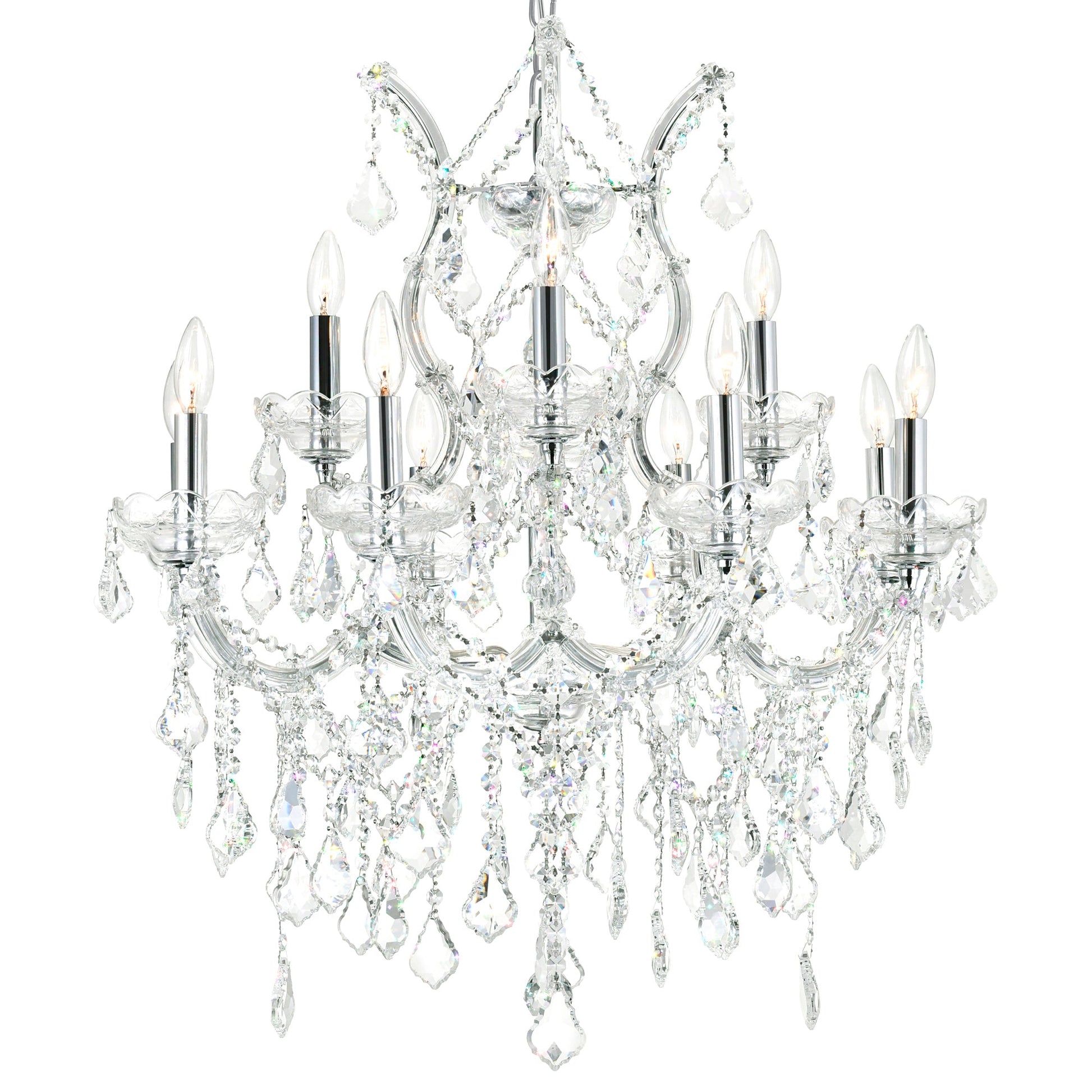 Maria Theresa 13 Light 30in Chrome Up Chandelier with Crystals - CWI Lighting