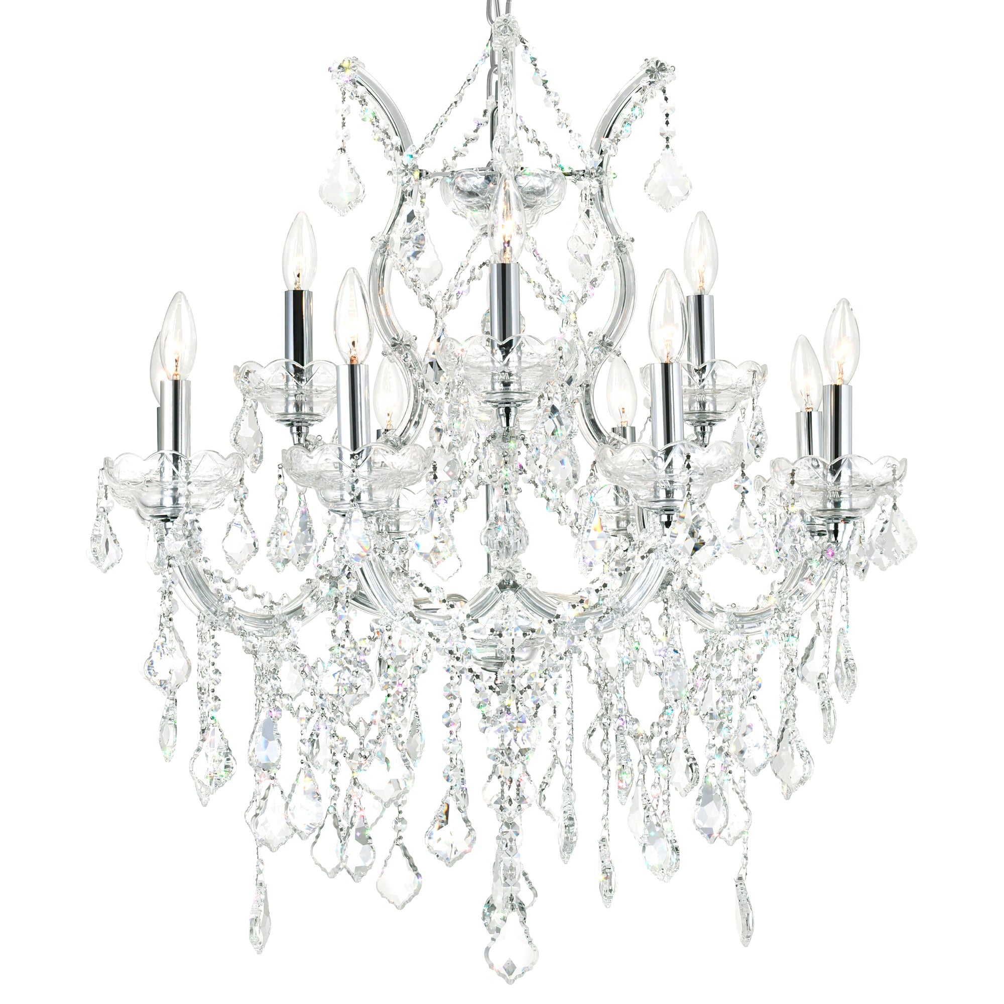 Maria Theresa 13 Light 30in Chrome Up Chandelier with Crystals - CWI Lighting