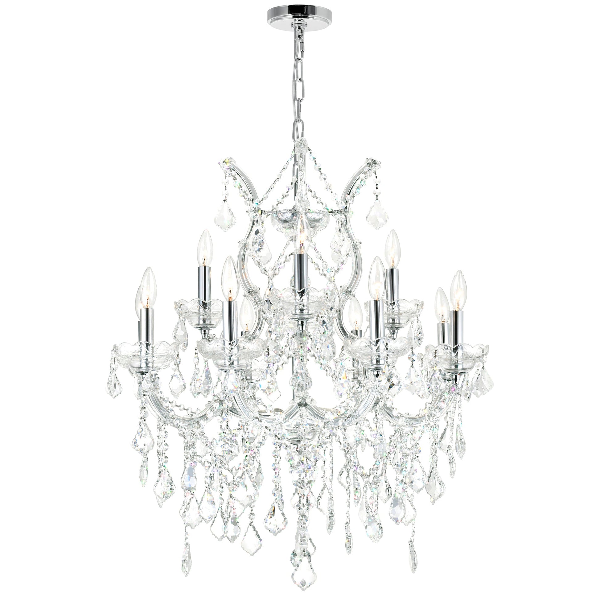 Maria Theresa 13 Light 30in Chrome Up Chandelier with Crystals - CWI Lighting