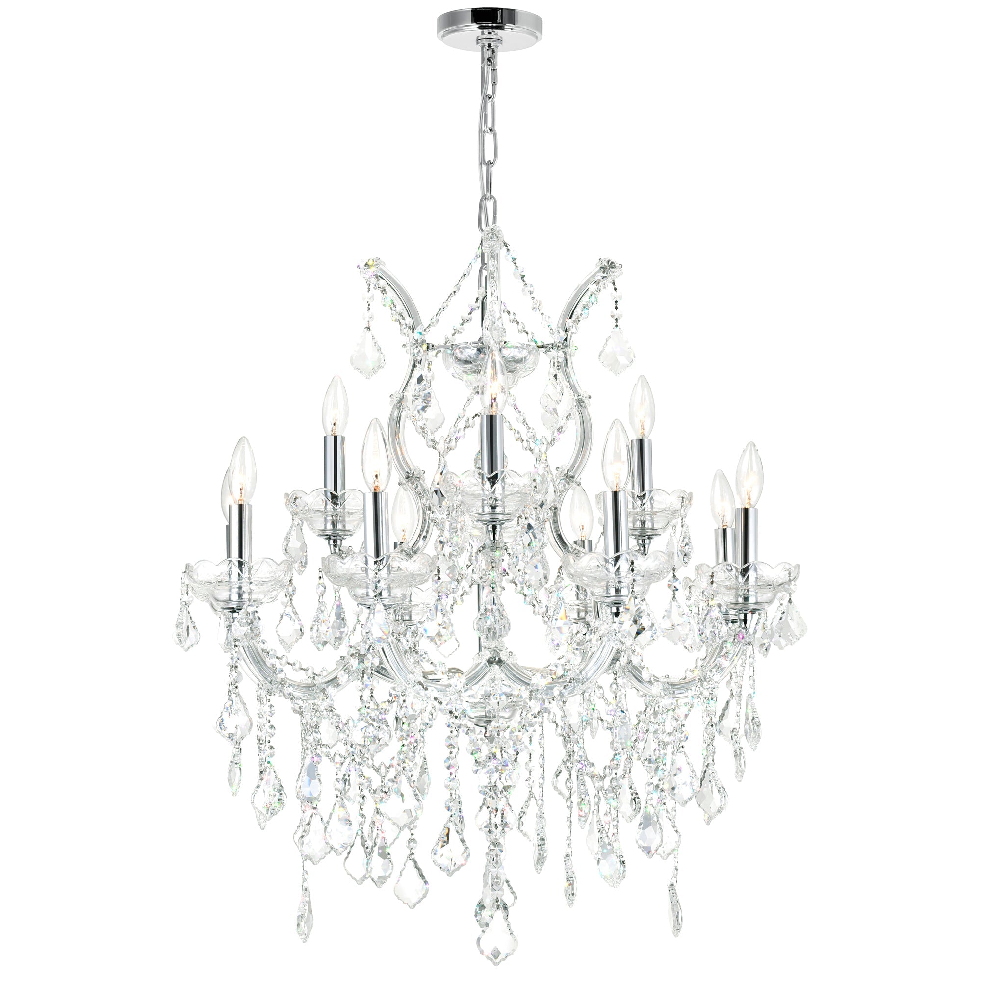 Maria Theresa 13 Light 30in Chrome Up Chandelier with Crystals - CWI Lighting