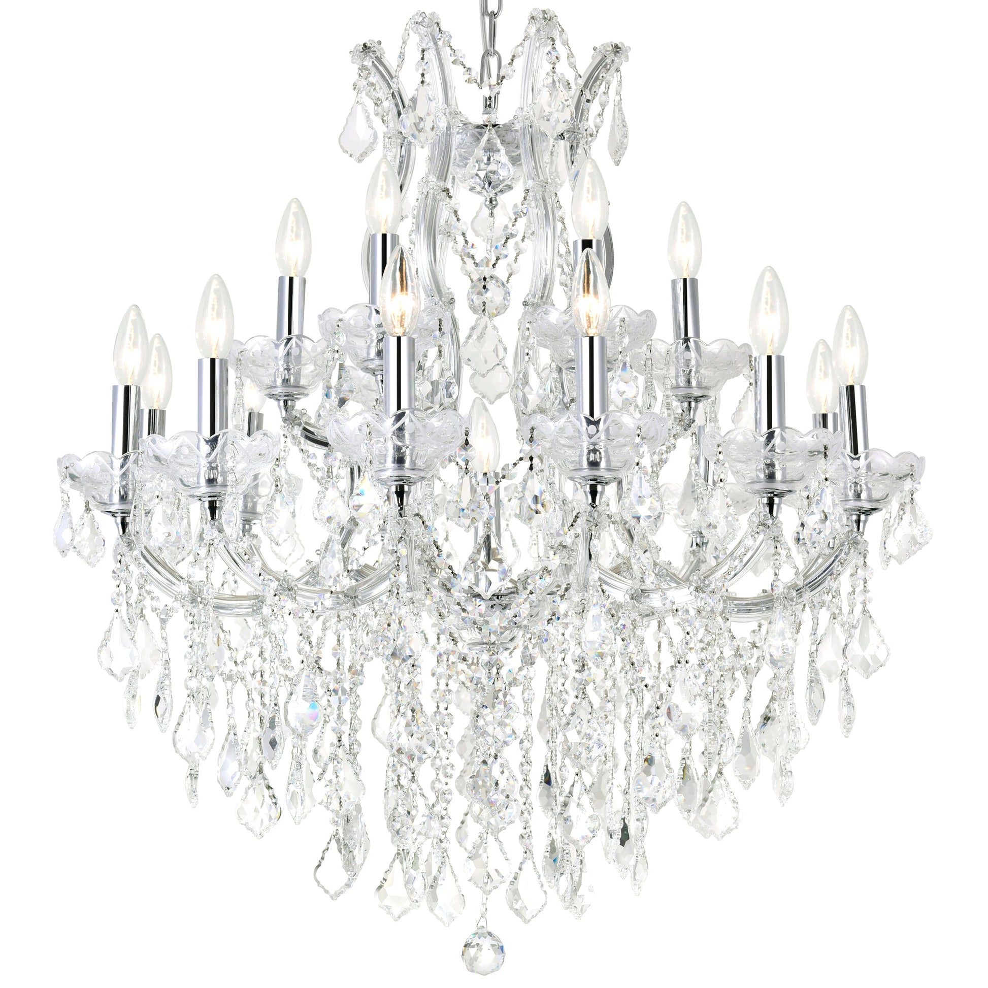 Maria Theresa 19 Light 32in Chrome Up Chandelier with Crystals - CWI Lighting