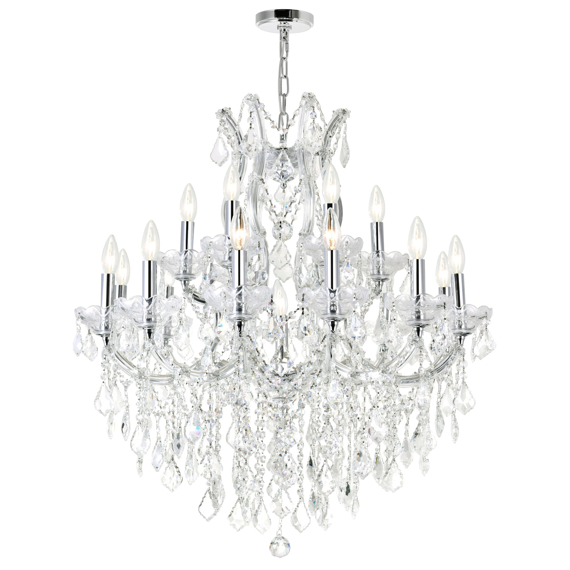 Maria Theresa 19 Light 32in Chrome Up Chandelier with Crystals - CWI Lighting