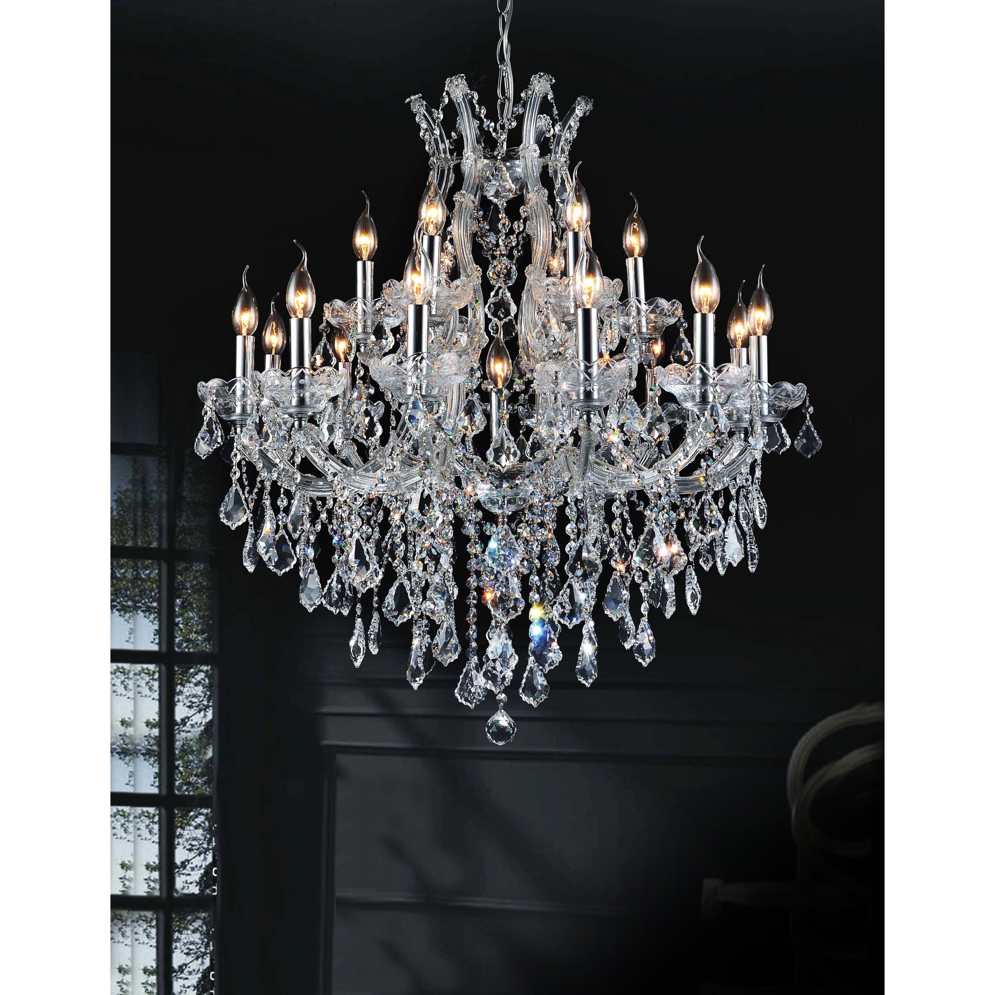 Maria Theresa 19 Light 32in Chrome Up Chandelier with Crystals - CWI Lighting
