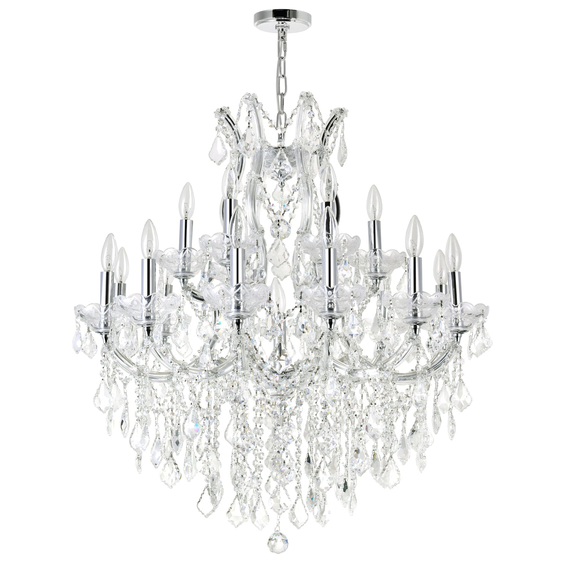 Maria Theresa 19 Light 32in Chrome Up Chandelier with Crystals - CWI Lighting