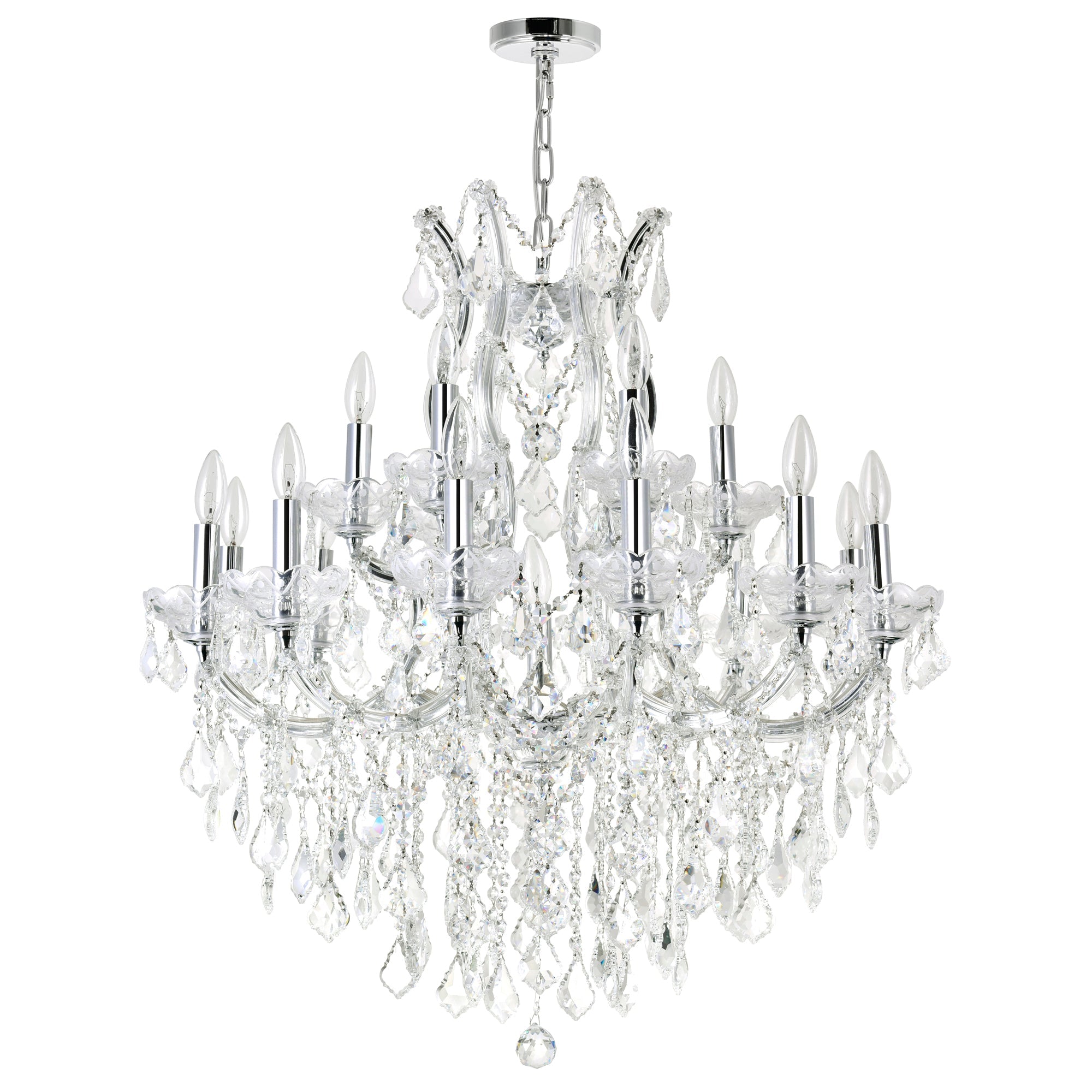 Maria Theresa 19 Light 32in Chrome Up Chandelier with Crystals - CWI Lighting