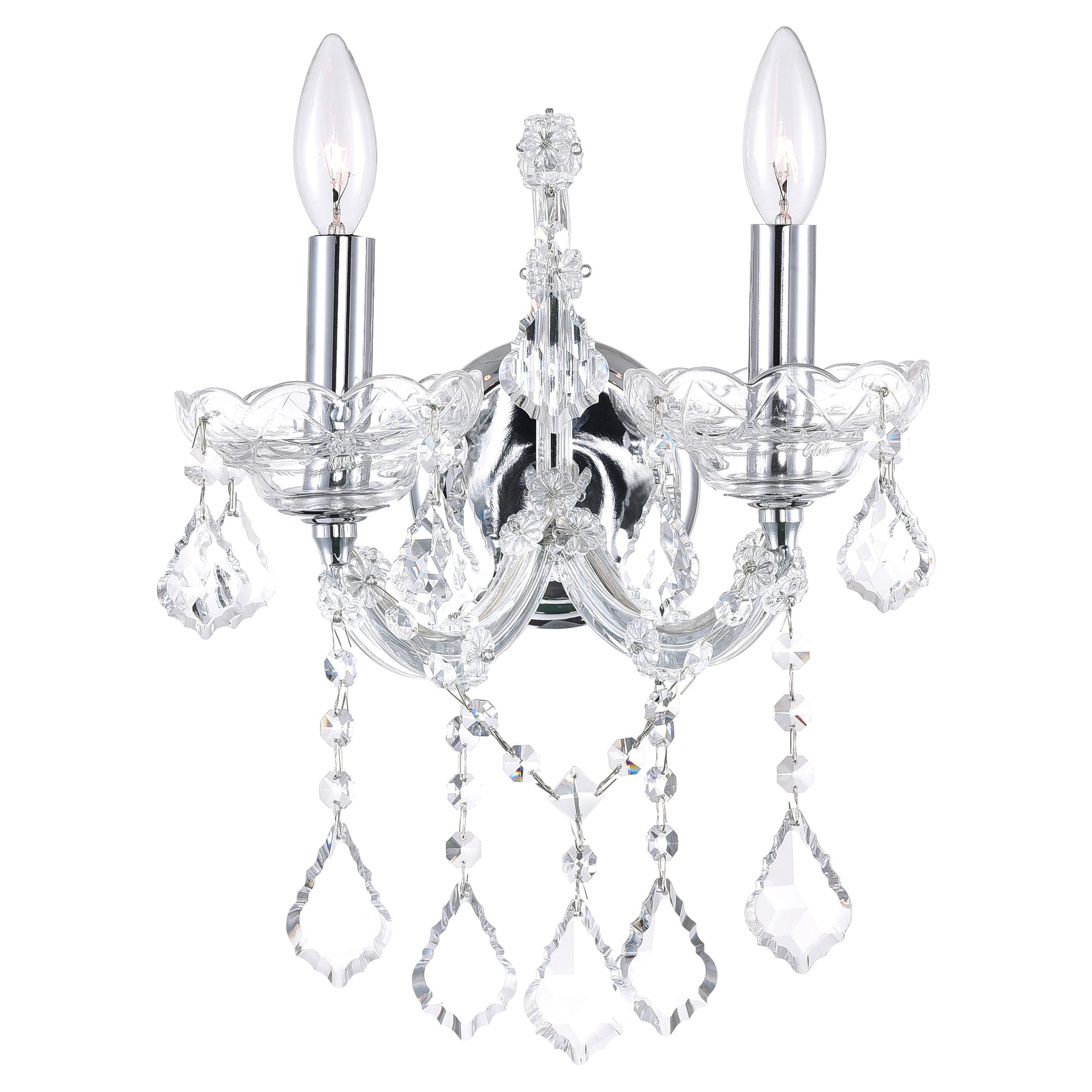 Maria Theresa 2 Light 12in Chrome Wall Sconce with Crystals - CWI Lighting