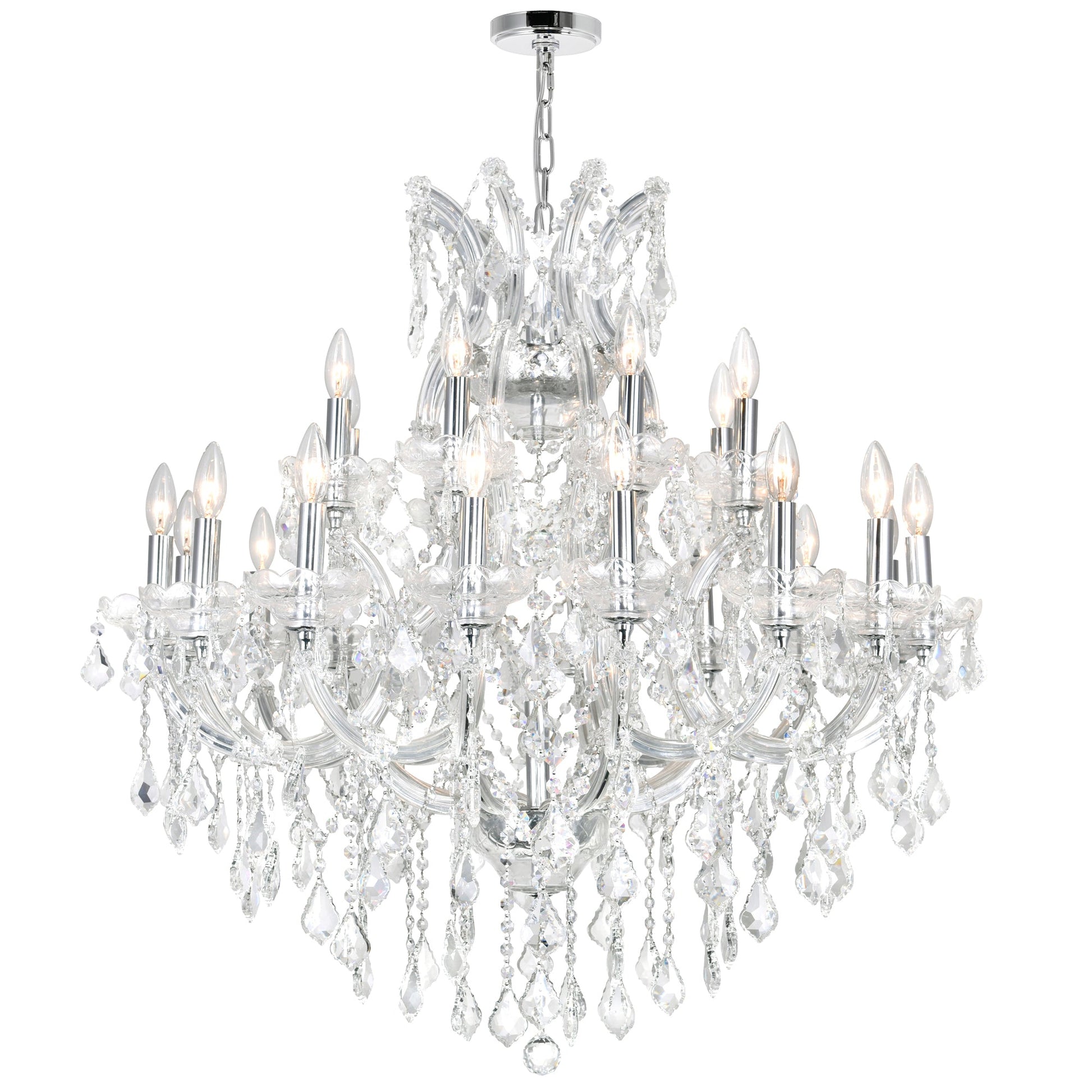 Maria Theresa 25 Light 36in Chrome Up Chandelier with Crystals - CWI Lighting