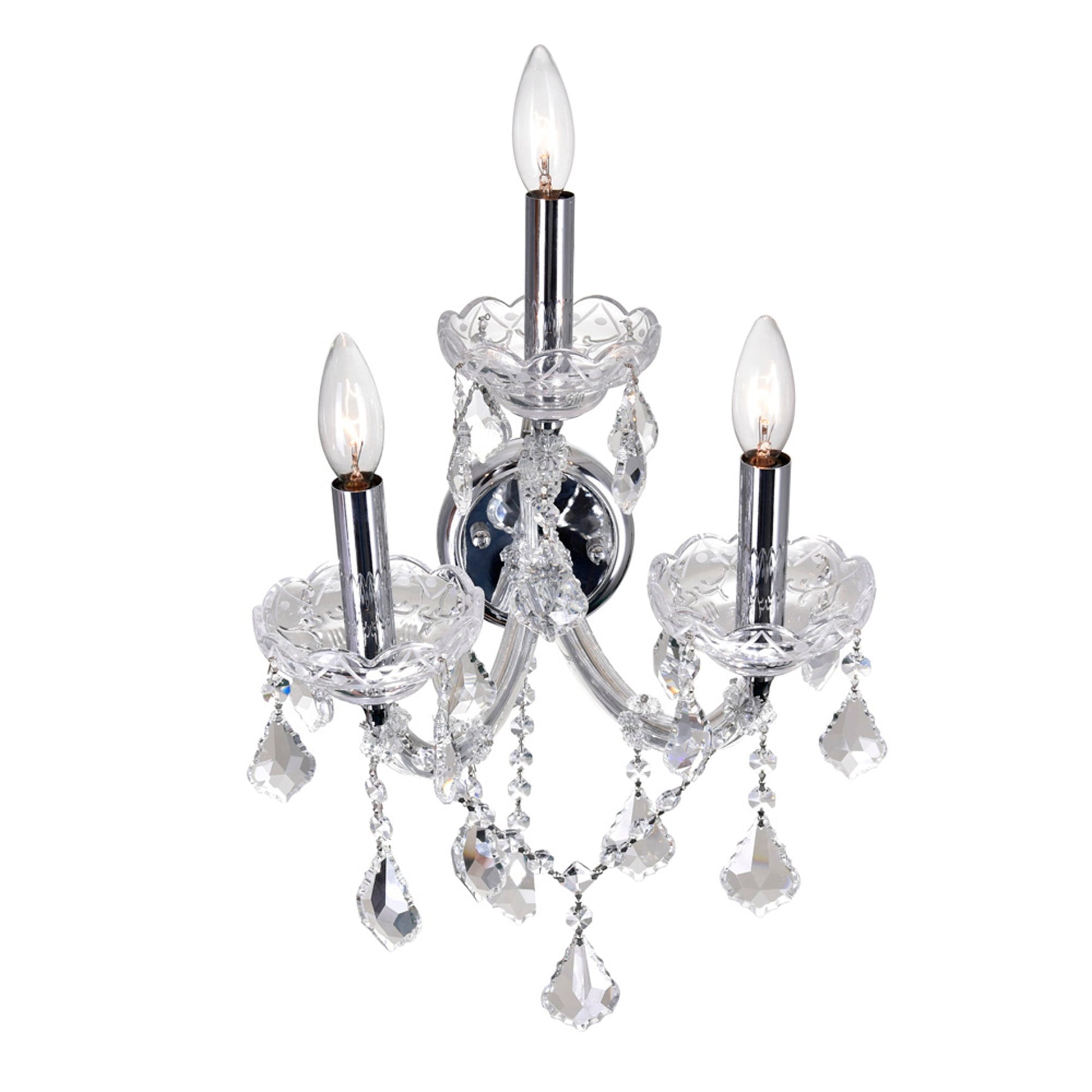 Maria Theresa 3 Light 12in Chrome Wall Sconce with Crystals - CWI Lighting