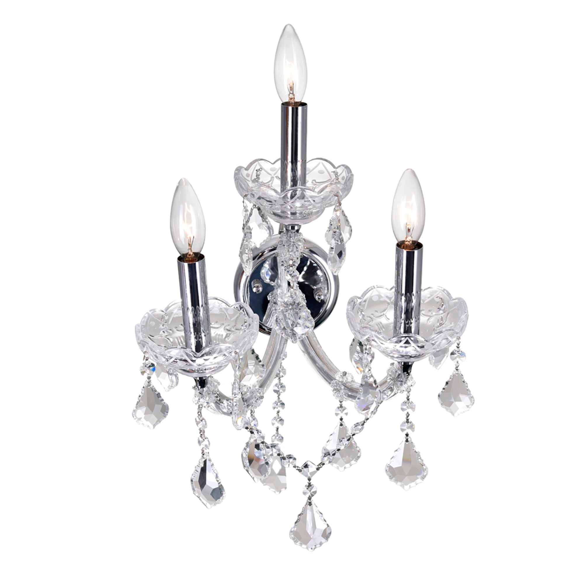 Maria Theresa 3 Light 12in Chrome Wall Sconce with Crystals - CWI Lighting