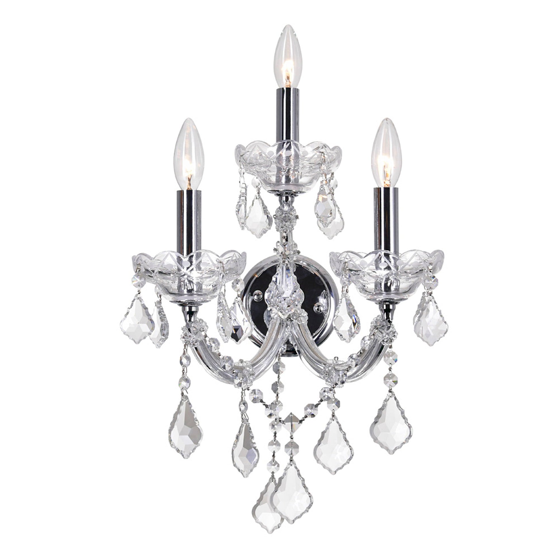 Maria Theresa 3 Light 12in Chrome Wall Sconce with Crystals - CWI Lighting