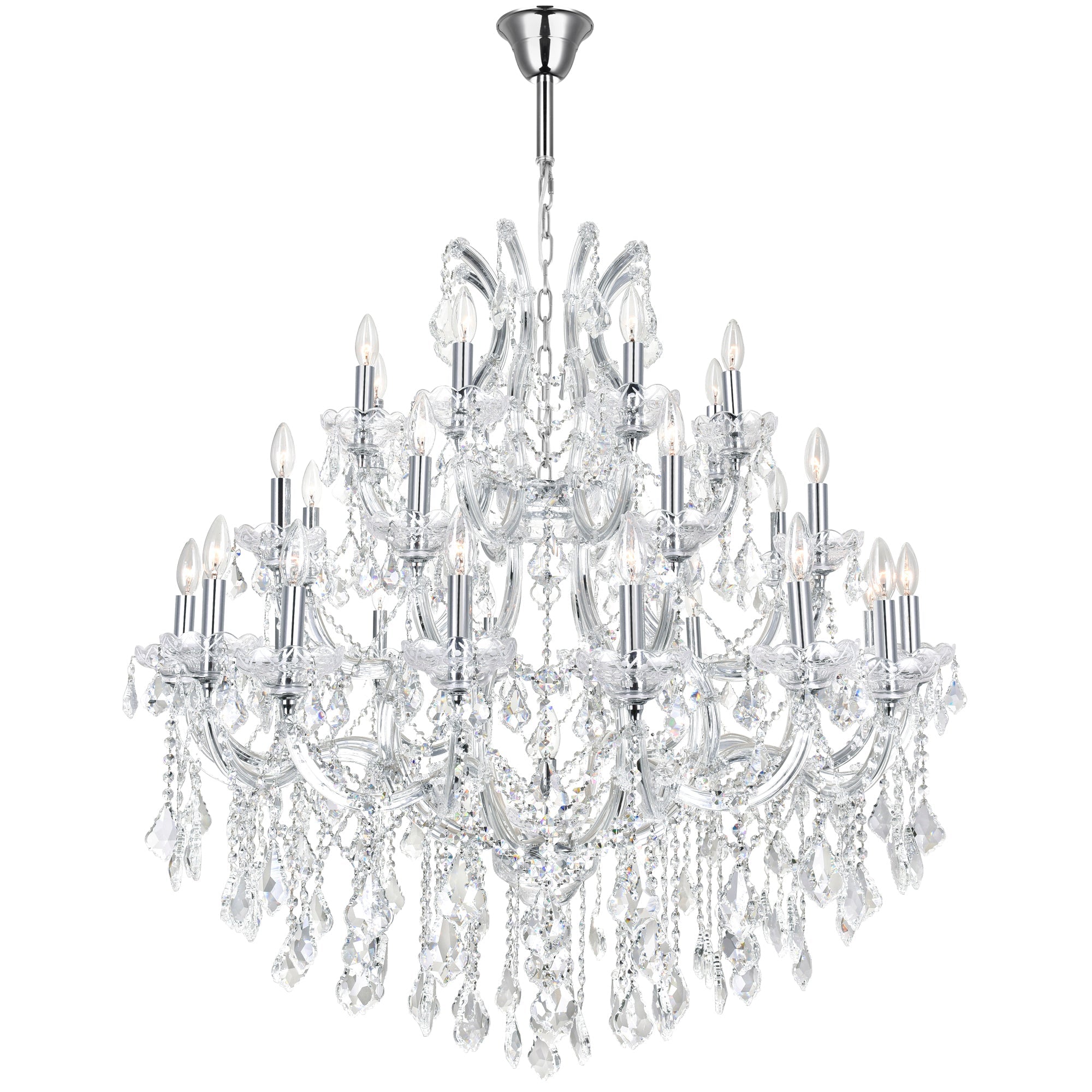 Maria Theresa 33 Light 42in Chrome Up Chandelier with Crystals - CWI Lighting