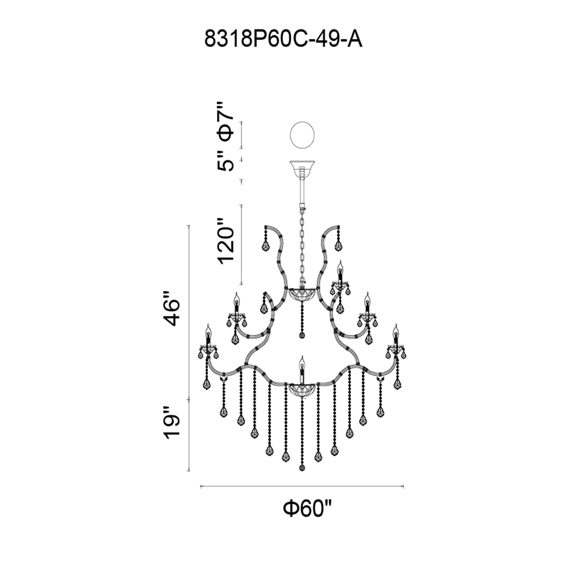 Maria Theresa 49 Light 60in Chrome Up Chandelier with Crystals - CWI Lighting