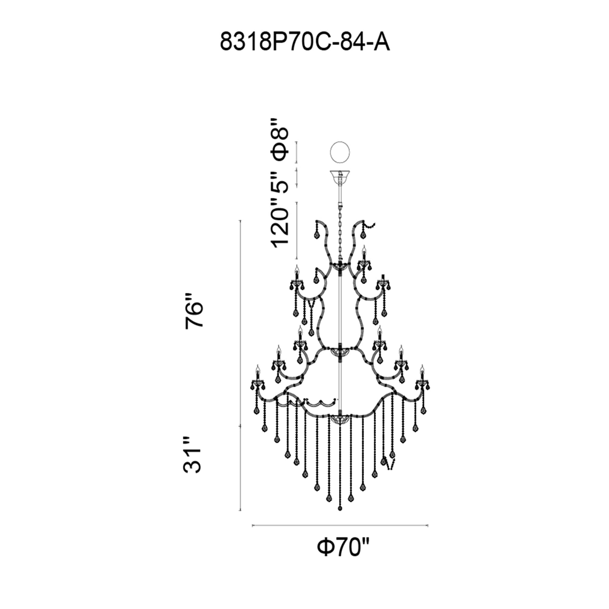 Maria Theresa 84 Light 70in Chrome Up Chandelier with Crystals - CWI Lighting