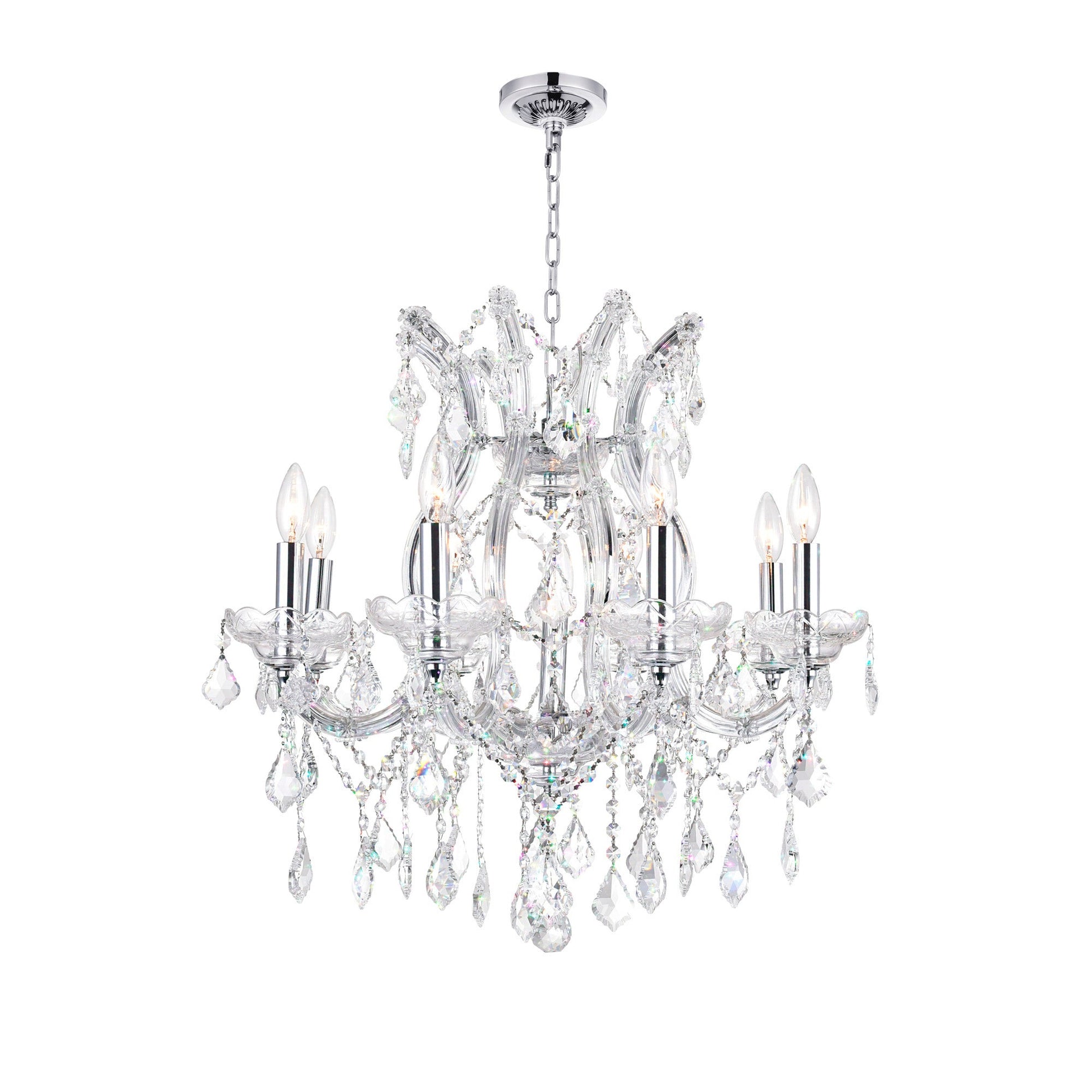 Maria Theresa 9 Light 24in Chrome Up Chandelier with Crystals - CWI Lighting
