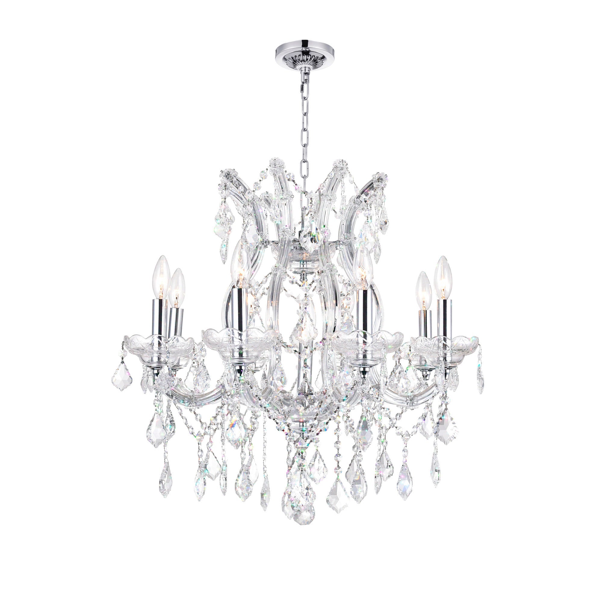 Maria Theresa 9 Light 24in Chrome Up Chandelier with Crystals - CWI Lighting