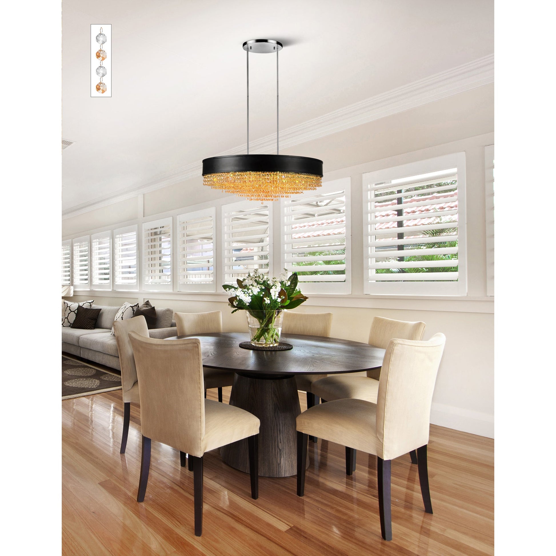 Medina 15 Light Drum Shade Chandelier With Black Finish - CWI Lighting