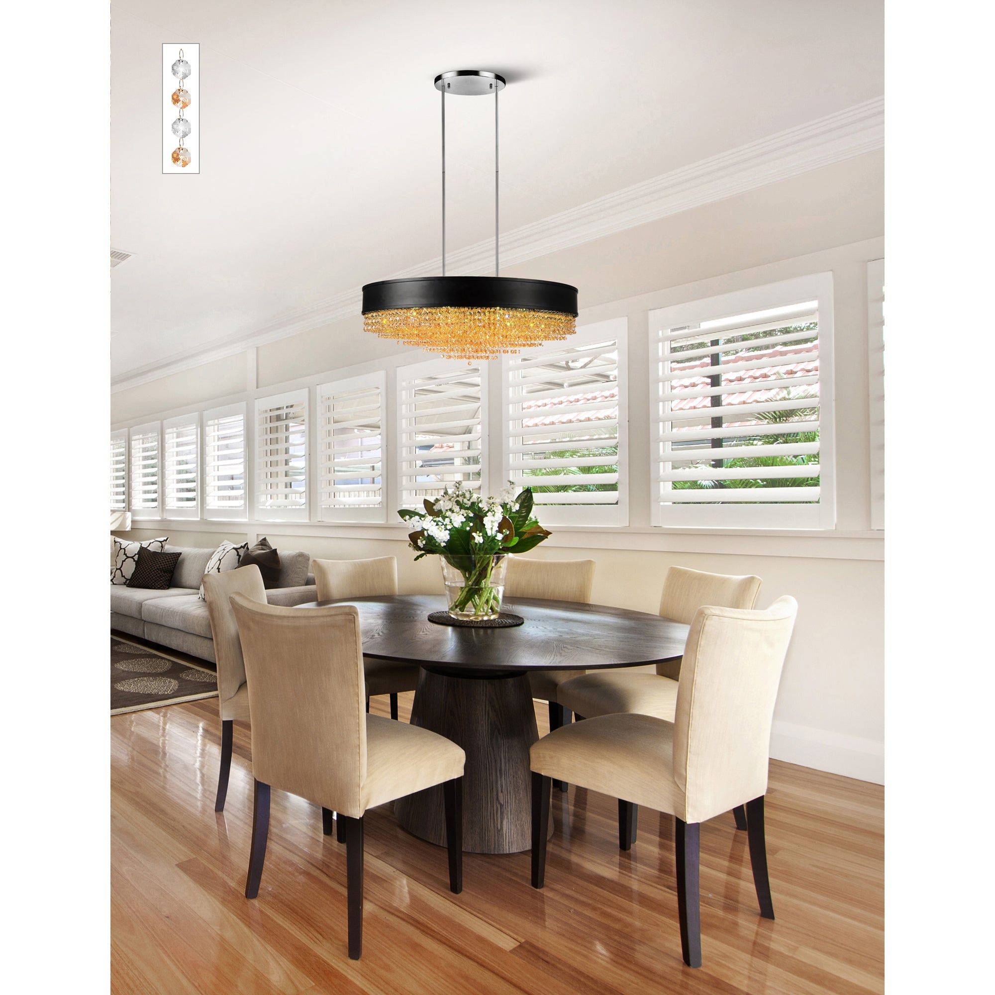 Medina 15 Light Drum Shade Chandelier With Black Finish - CWI Lighting