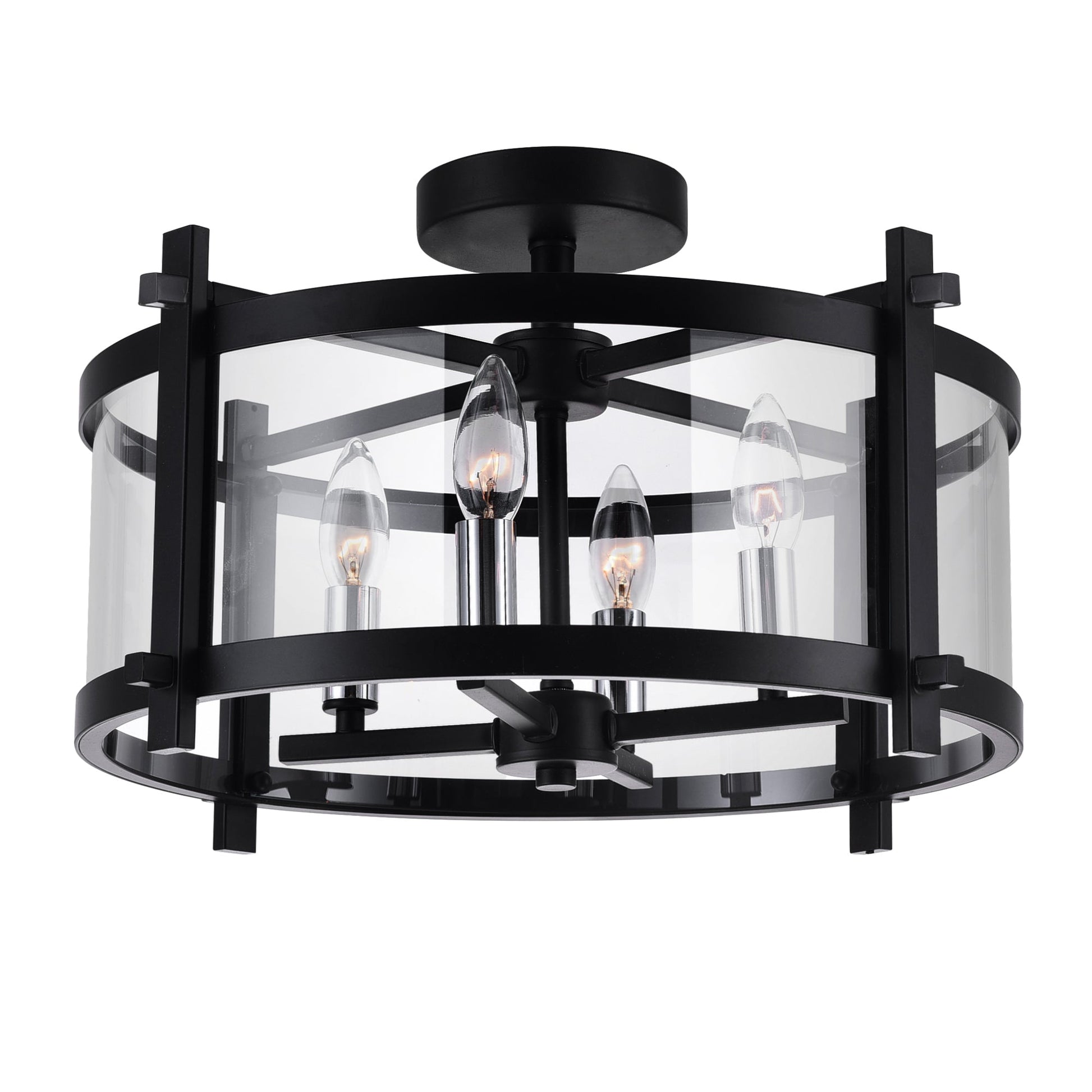 Miette 4 Light 18in Black Cage Flush Mount - CWI Lighting